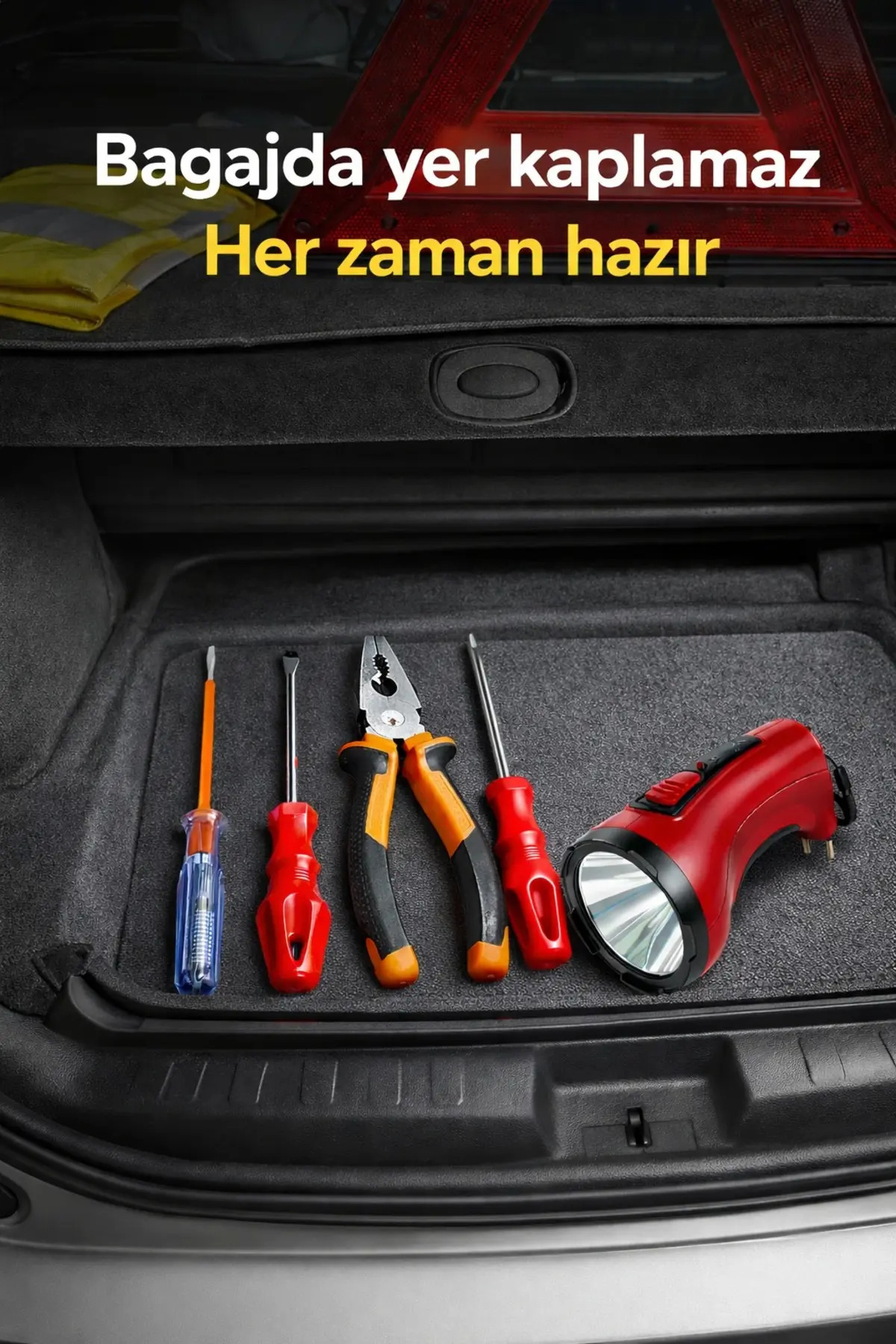 Oto Acil Tamir ve Yol Yardım Seti 5 Parça – Pense Tornavida El Feneri(Şarjlı kutulu) Araç İçi Set 5 parça