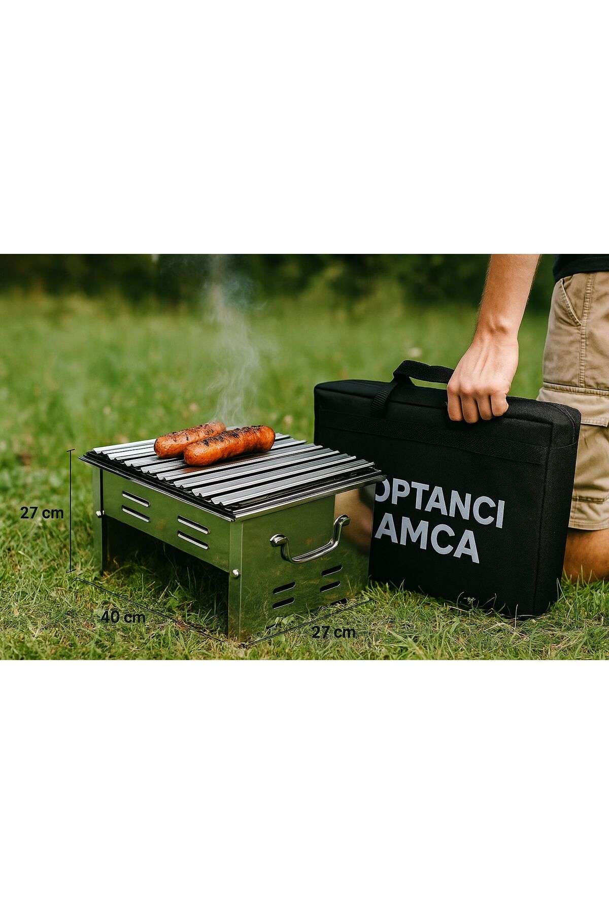 Katlanabilir Krom Mangal Paslanmaz Taşıma Çantası Hediyeli Barbekü 27 x 40 cm 2