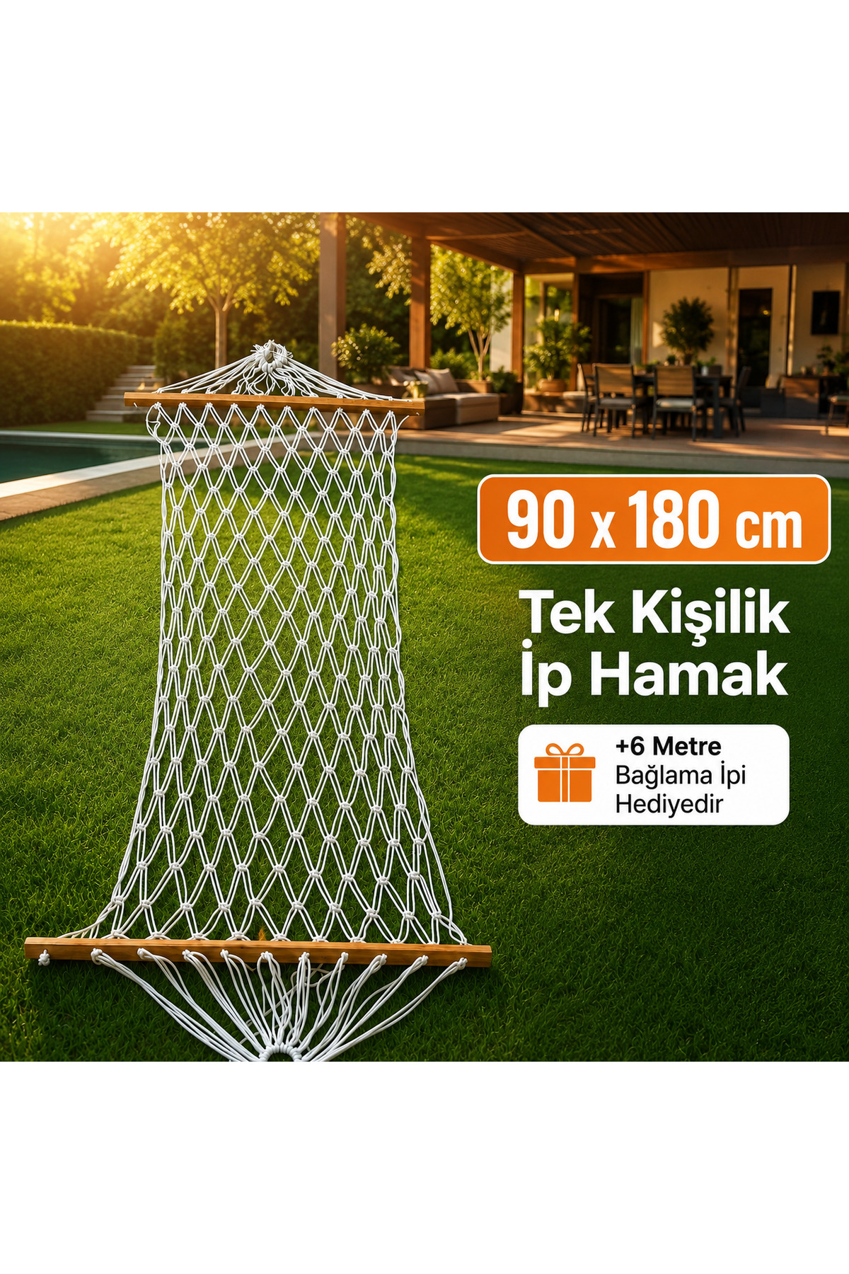 Tek Kişilik Çift Düğüm Kamp Hamağı Ağaç Hamak 6mm ip örgü hamağı Salıncak 90 x 180 cm Çift Örgü 1