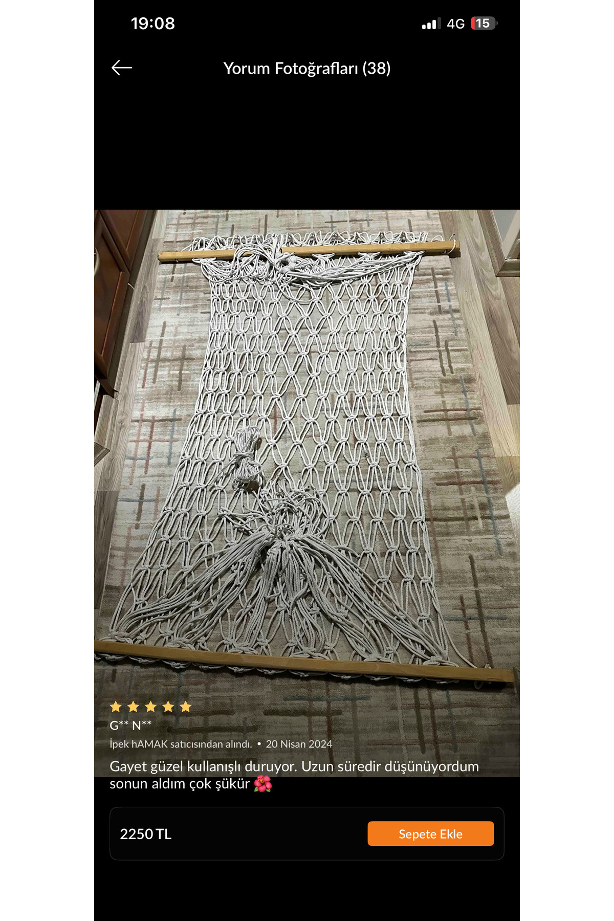 Kalın İpli El Örgüsü Hamak 120x200 cm Çift Kişilik Bahçe Hamağı 350 Kg Taşıma Kapasiteli Kayın Ağaçlı Kamp Balkon Teras Piknik Outdoor Dinlenme Hamağı Dayanıklı Örgü Hamak 4