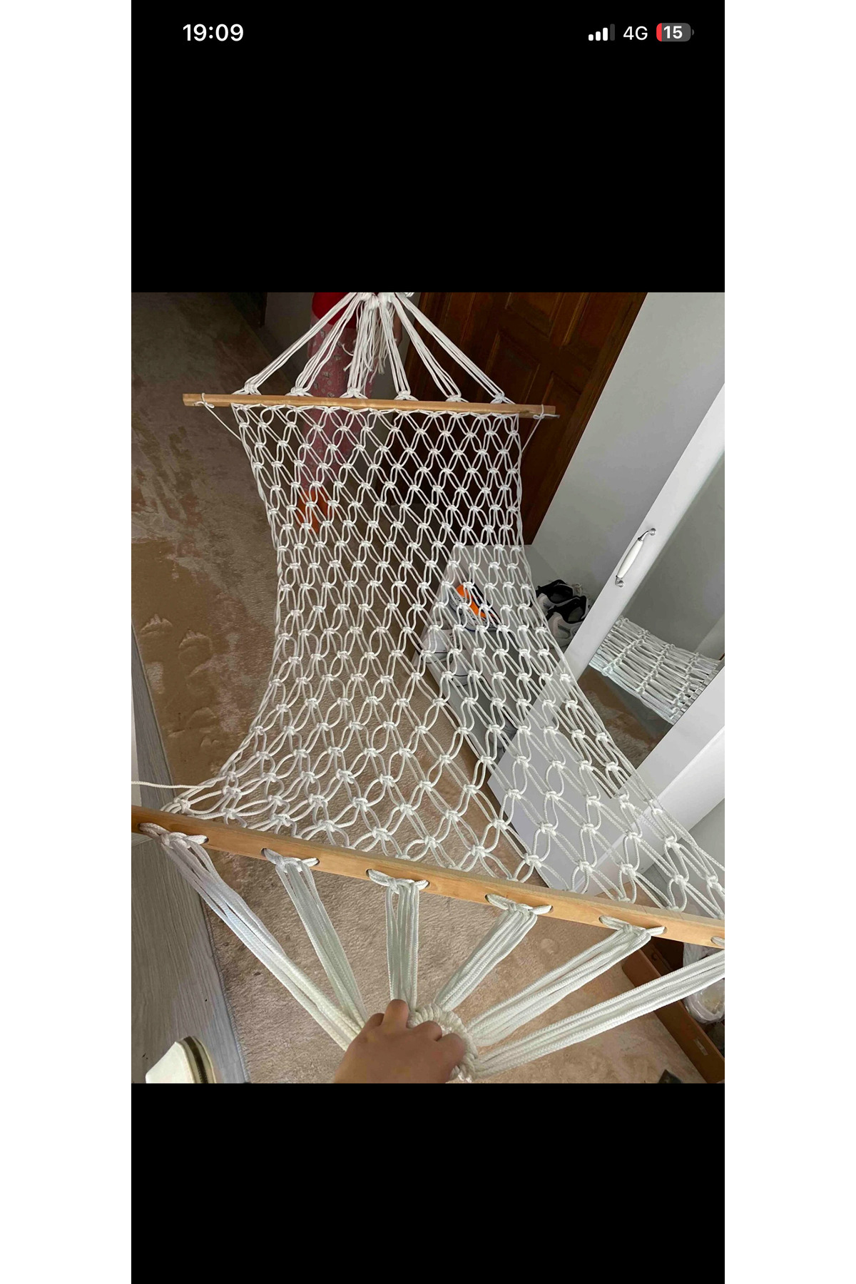Kalın İpli El Örgüsü Hamak 120x200 cm Çift Kişilik Bahçe Hamağı 350 Kg Taşıma Kapasiteli Kayın Ağaçlı Kamp Balkon Teras Piknik Outdoor Dinlenme Hamağı Dayanıklı Örgü Hamak 1