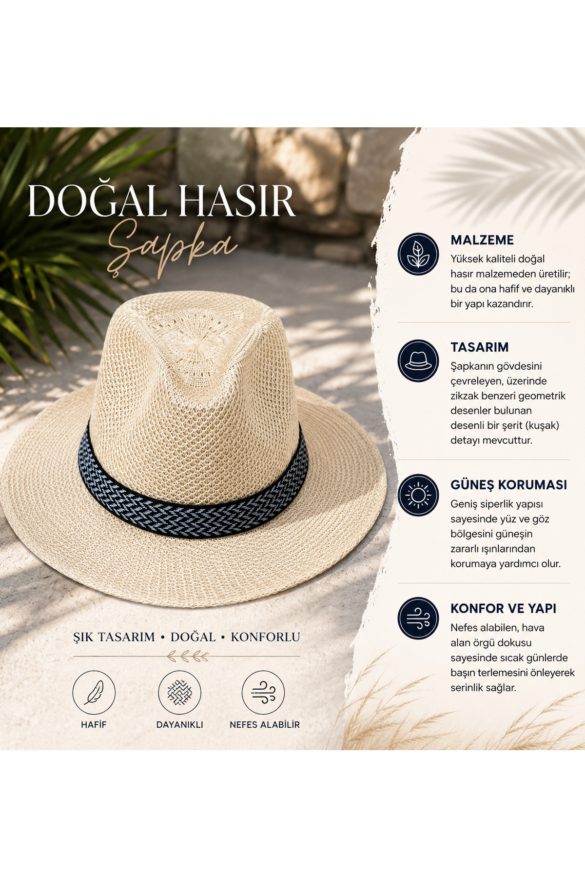Unisex Şapka Yazlık Şapka Deniz Şapkası Plaj Şapkası Güneşlik Premium Föter Fötr Şapka Hasır Şapka Hasır Föter 5