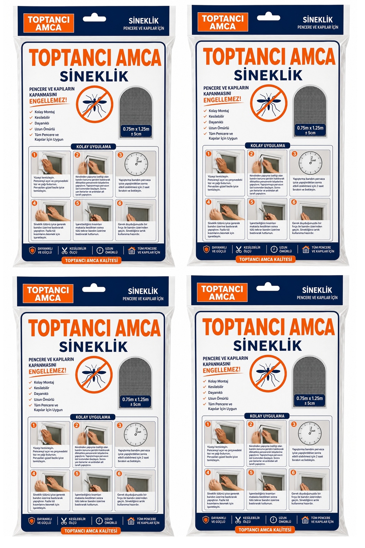 Sineklik Sinek Tülü Tek Kanat Cırt Çift Taraflı Bant Içindedir Ayrıca Ahşap Çitalar İçin Raptiyede Gönderilir 0,75M*1,25M 4 Adet