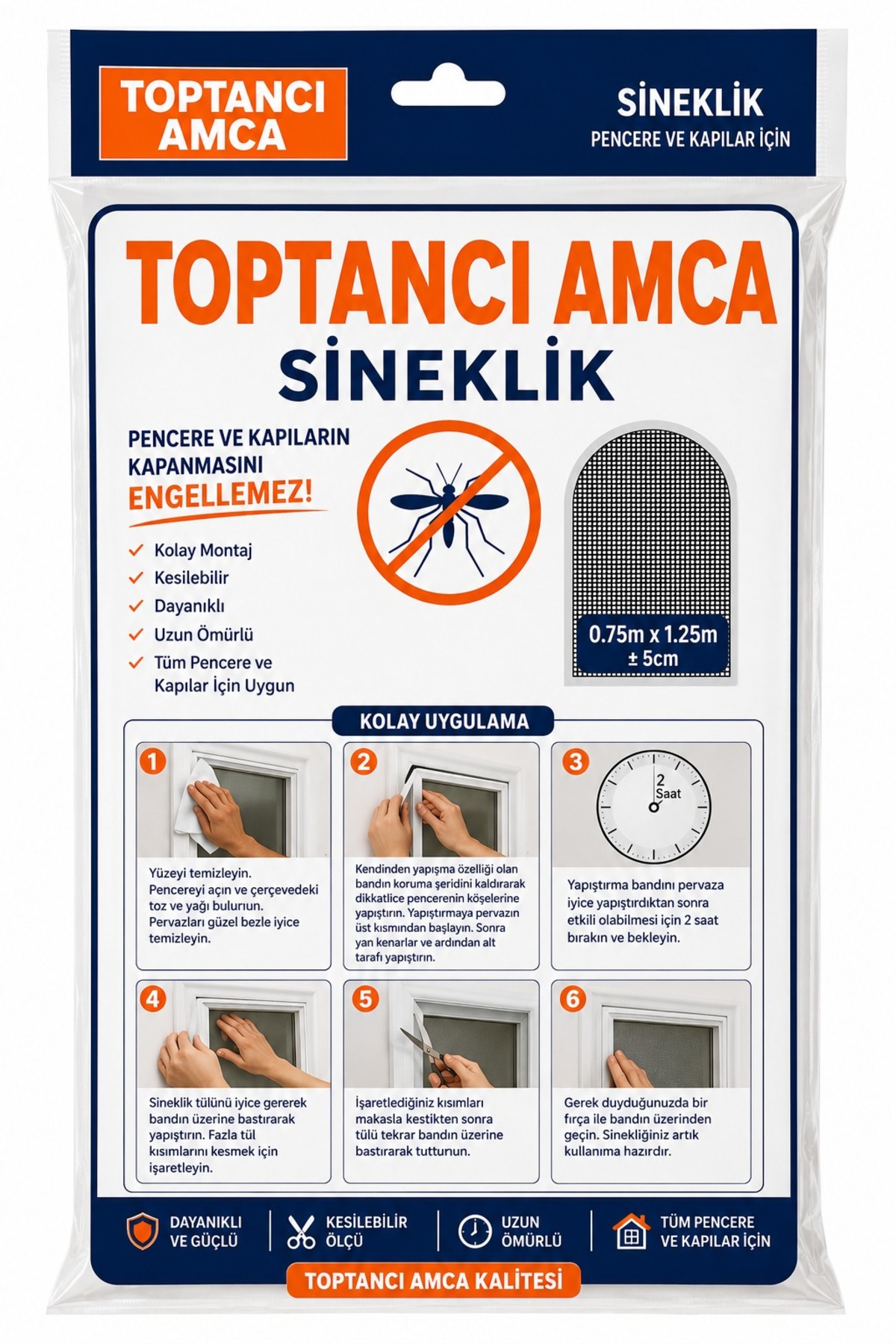 Sineklik Sinek Tülü Tek Kanat Cırt Çift Taraflı Bant Içindedir Ayrıca Ahşap Çitalar İçin Raptiyede Gönderilir 0,75M*1,25M 6 Adet 5