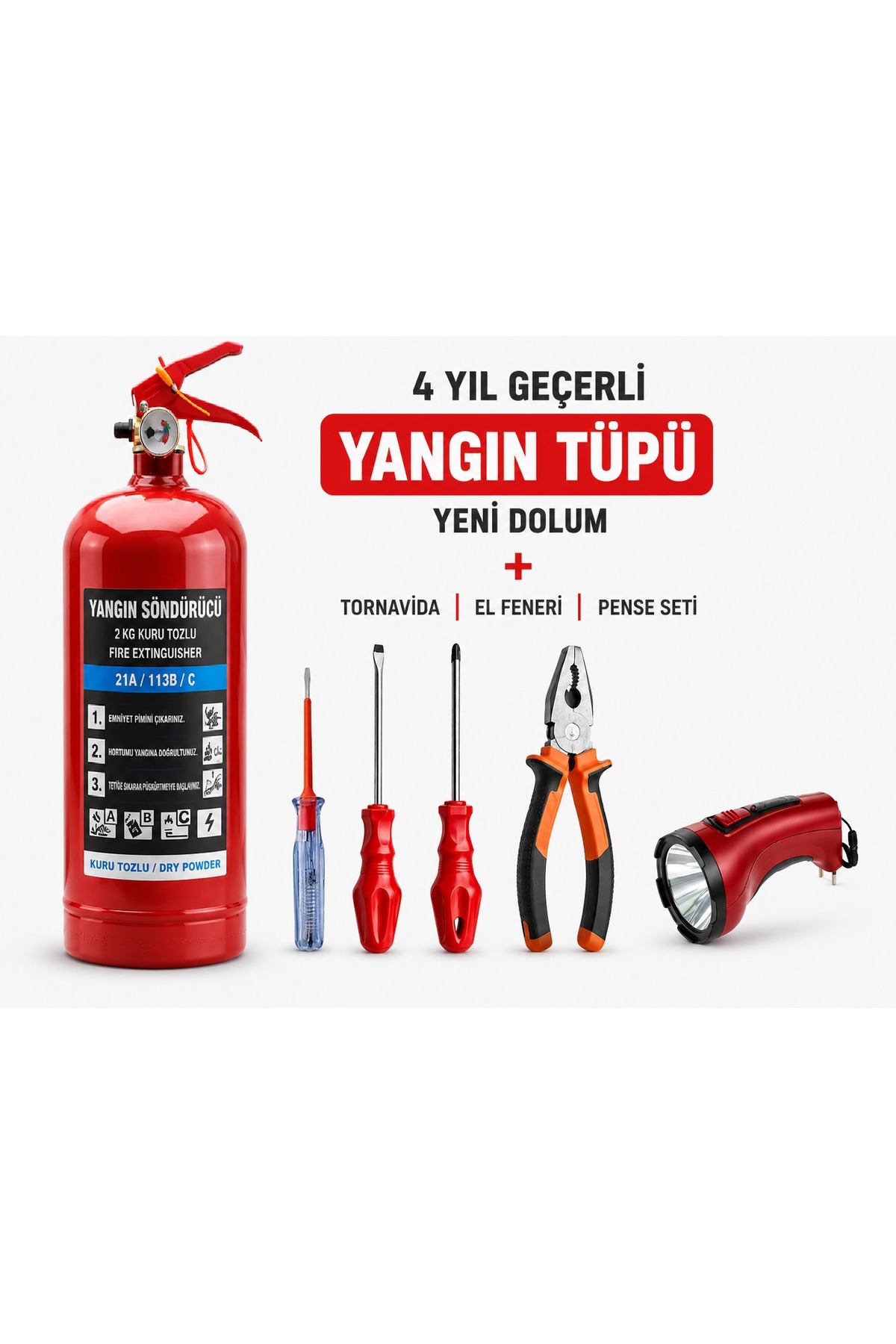 trafik seti yönetmeliğe tuvtürke uygun her araca zorunlu set pense tornavida yangın tüpü 1kg kontrol kalemi - 1