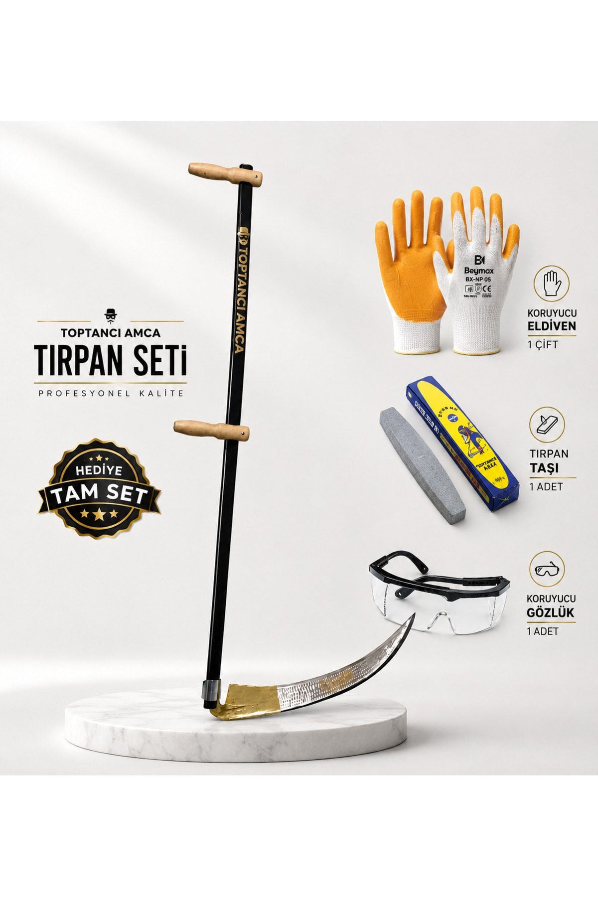 4LÜ SET ! Tırpan Ot Biçme Tırpanı Profesyonel Bahçe Tarla Çayır Biçme Aleti 80 cm Çelik Bıçak 155 cm Saplı Set 1