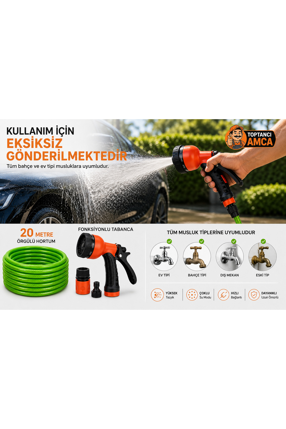 Tabancalı hortum seti çok fonksiyonlu fıskiye tabanca bahçe örgülü hortum set 3