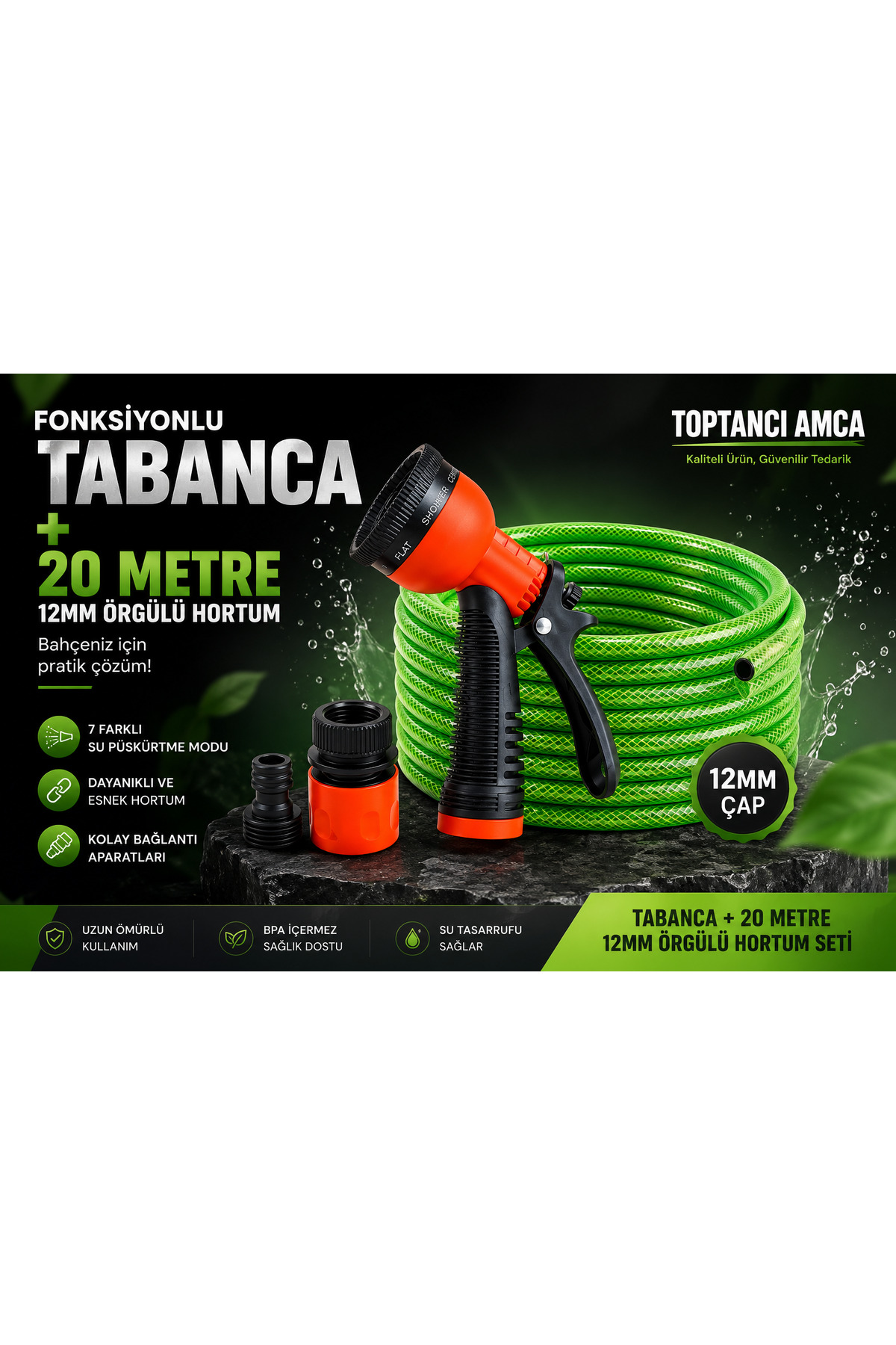 Tabancalı hortum seti çok fonksiyonlu fıskiye tabanca bahçe örgülü hortum set 2