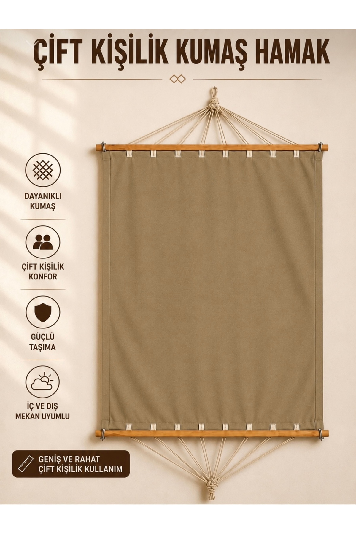 Çift Kişilik Kumaş Hamak Salıncak Pamuklu Kalın Kumaşı Bağlama Ipli 300 kg 120 cm x 190 cm RENK SEÇİNİZ 5