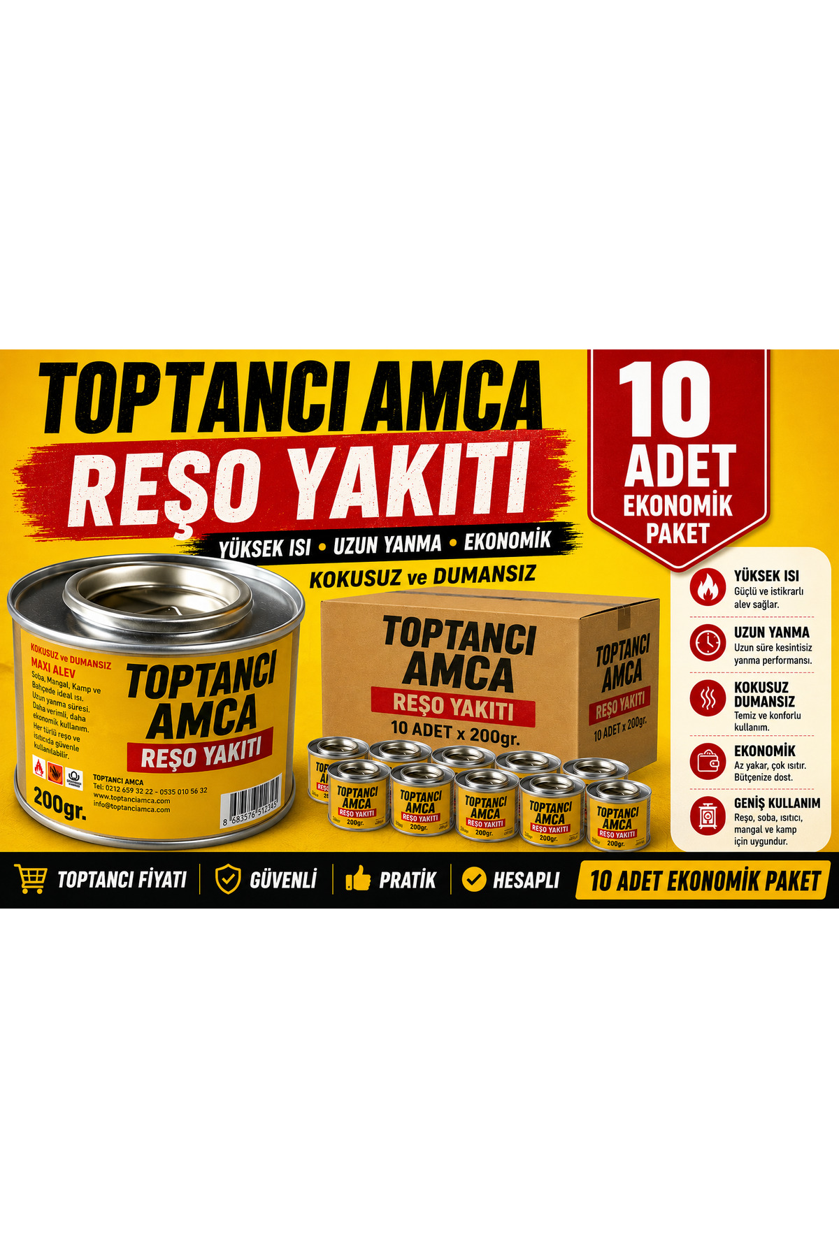Osmanlı ocak yekıtı teneke yakıt teneke jel kaliteli uzun süre yanan 10 adet - 1