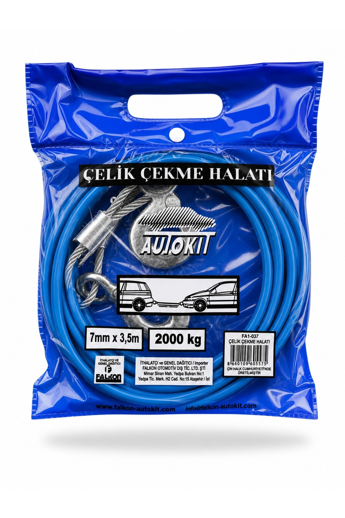 Premium Çelik Çekim Halatı 7mm 3.5m | Plastik Kaplı Kancalı Çeki Halatı | Araç Kurtarma Halatı 2