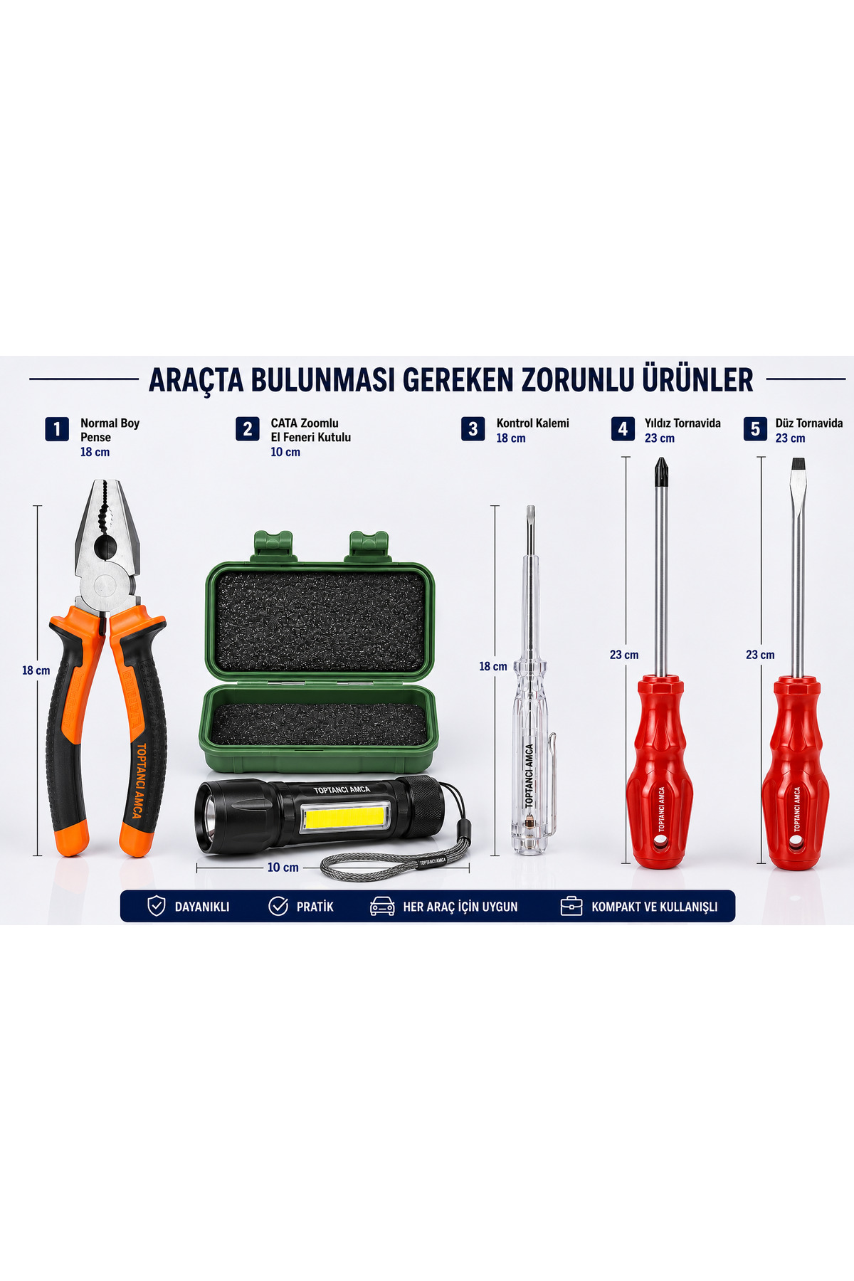 Zorunlu trafik seti tornavida pense trafik feneri zoomlu kontrol kalemi pense araç seti - 1