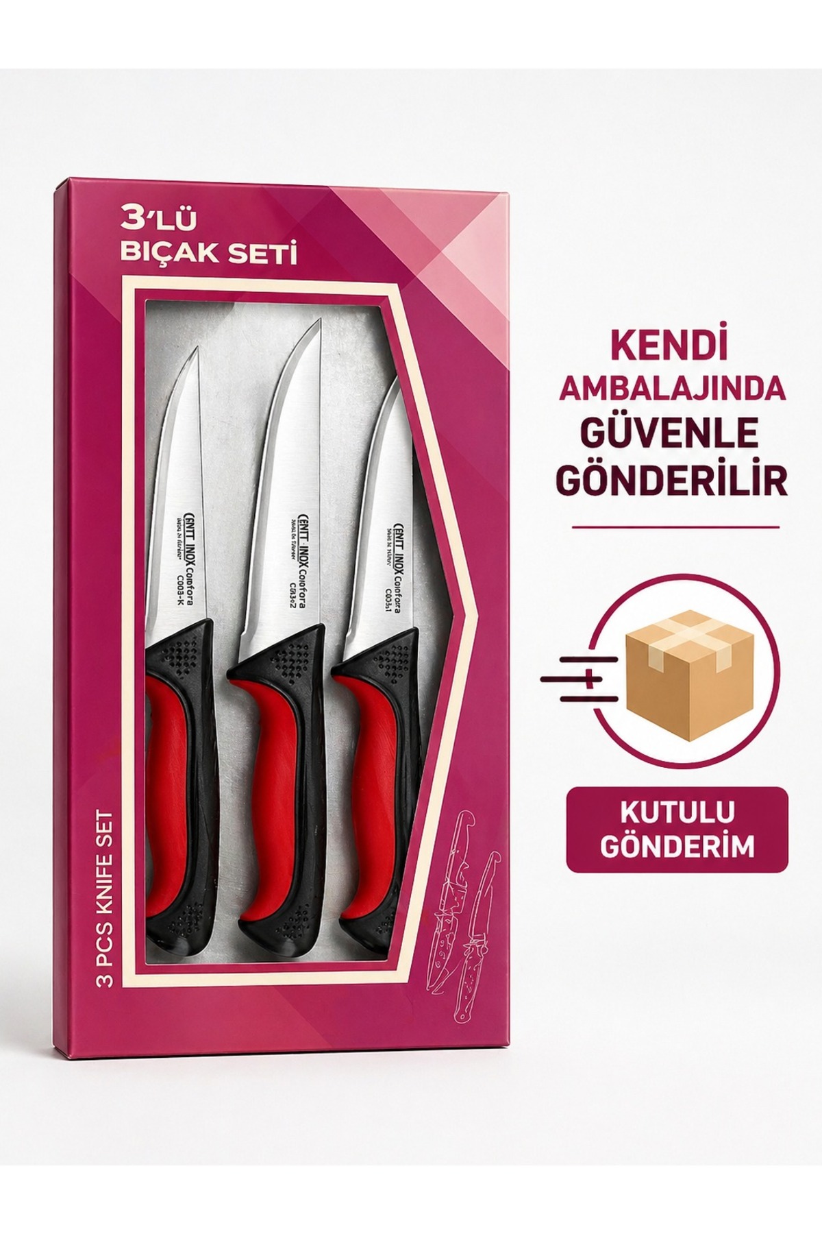 3’lü Kasap Bıçak Seti – Deri Yüzme, Sıyırma ve Doğrama Bıçakları, Paslanmaz Çelik, Ergonomik Kaymaz Sap, Profesyonel Mutfak Bıçak Seti 3
