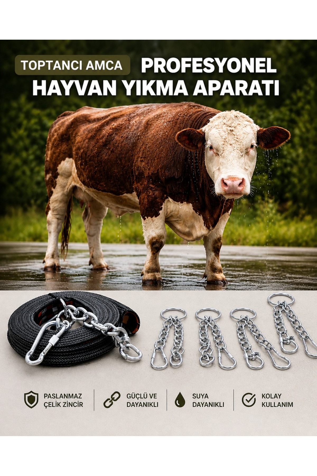 4 Halkalı Zincirli Yıkmatik Set | Profesyonel Yük Sabitleme Kayışı | Güçlendirilmiş Polyester + Çelik Zincir