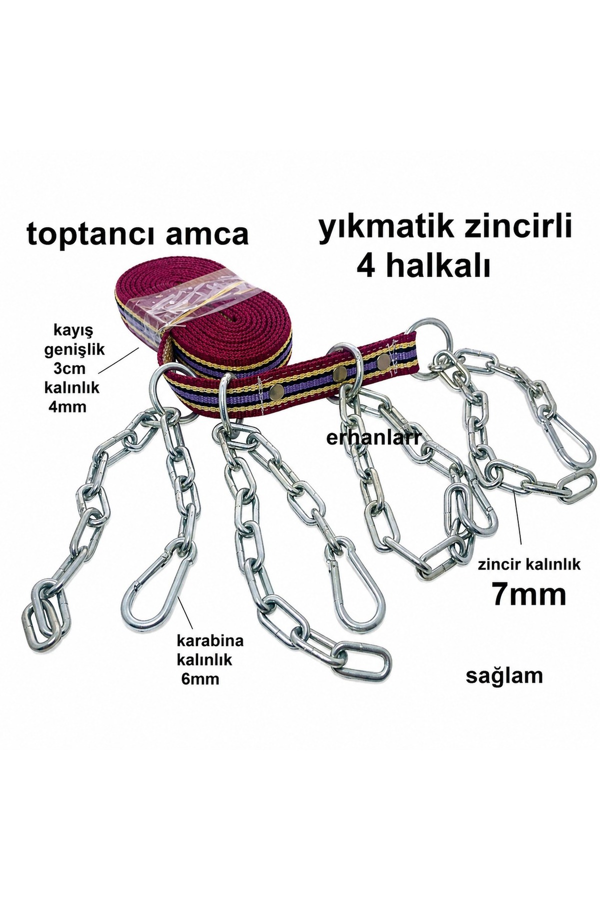 4 Halkalı Zincirli Yıkmatik Set | Profesyonel Yük Sabitleme Kayışı | Güçlendirilmiş Polyester + Çelik Zincir 2