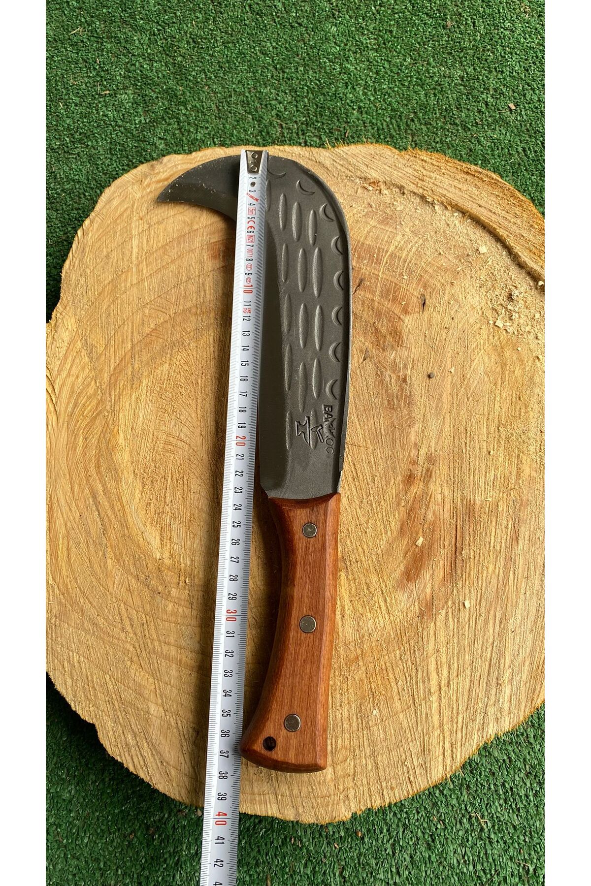 El Yapımı Dövme Tahra Orak + Çakı HEDİYELİ | Ahşap Saplı Bahçe Orağı | Keskin Çelik Dal Budama Orak Seti 38 cm 3