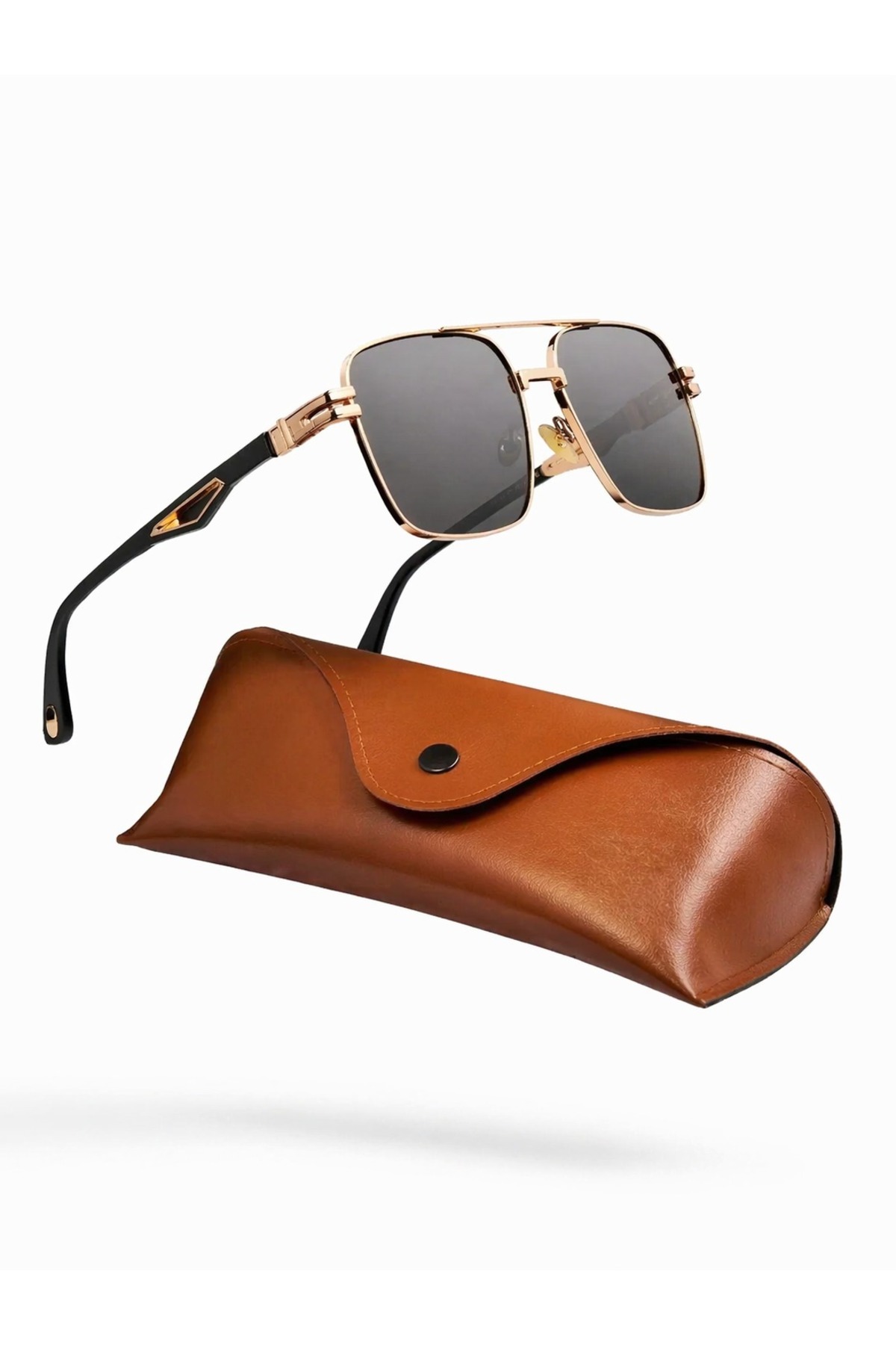 Polarize Yüksek Kalite Titanyum Çerçeve Gold Unisex Güneş Gözlüğü Kılıf Hediyeli 2