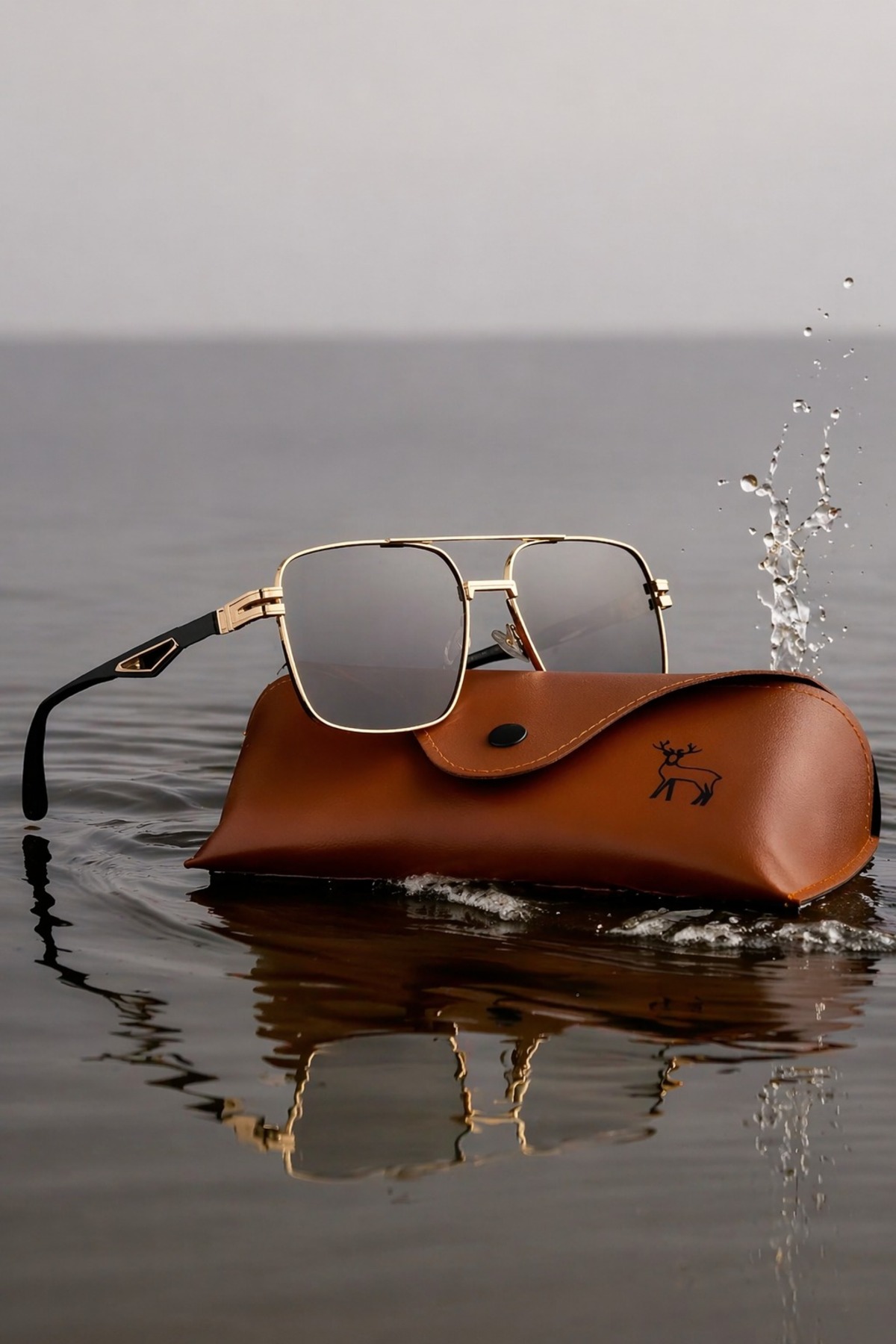 Polarize Yüksek Kalite Titanyum Çerçeve Gold Unisex Güneş Gözlüğü Kılıf Hediyeli 5