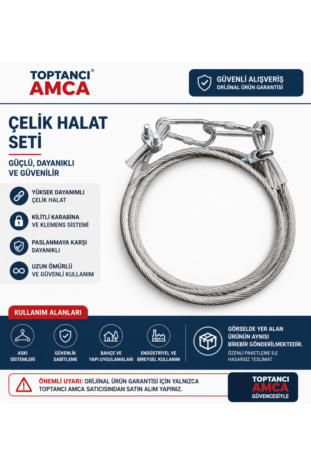 TRAFİK YÖNETMELİĞİNE UYGUN 10 TONA KADAR DAYANIKLI KALIN ÇEKİ HALATI 4 METRE 2