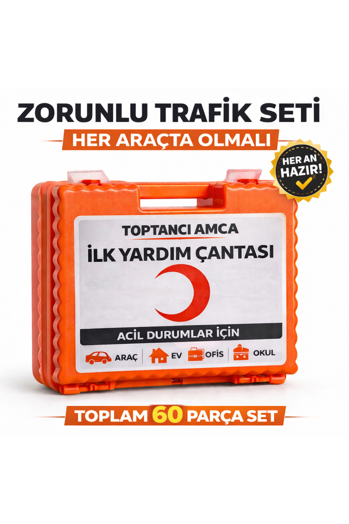 ÖZEL KUTULU TRAFİK SETLERİNE UYGUN TRAFİK İLK YARDIM SETİ TAŞIMA KUTULU 60 PARÇA 1