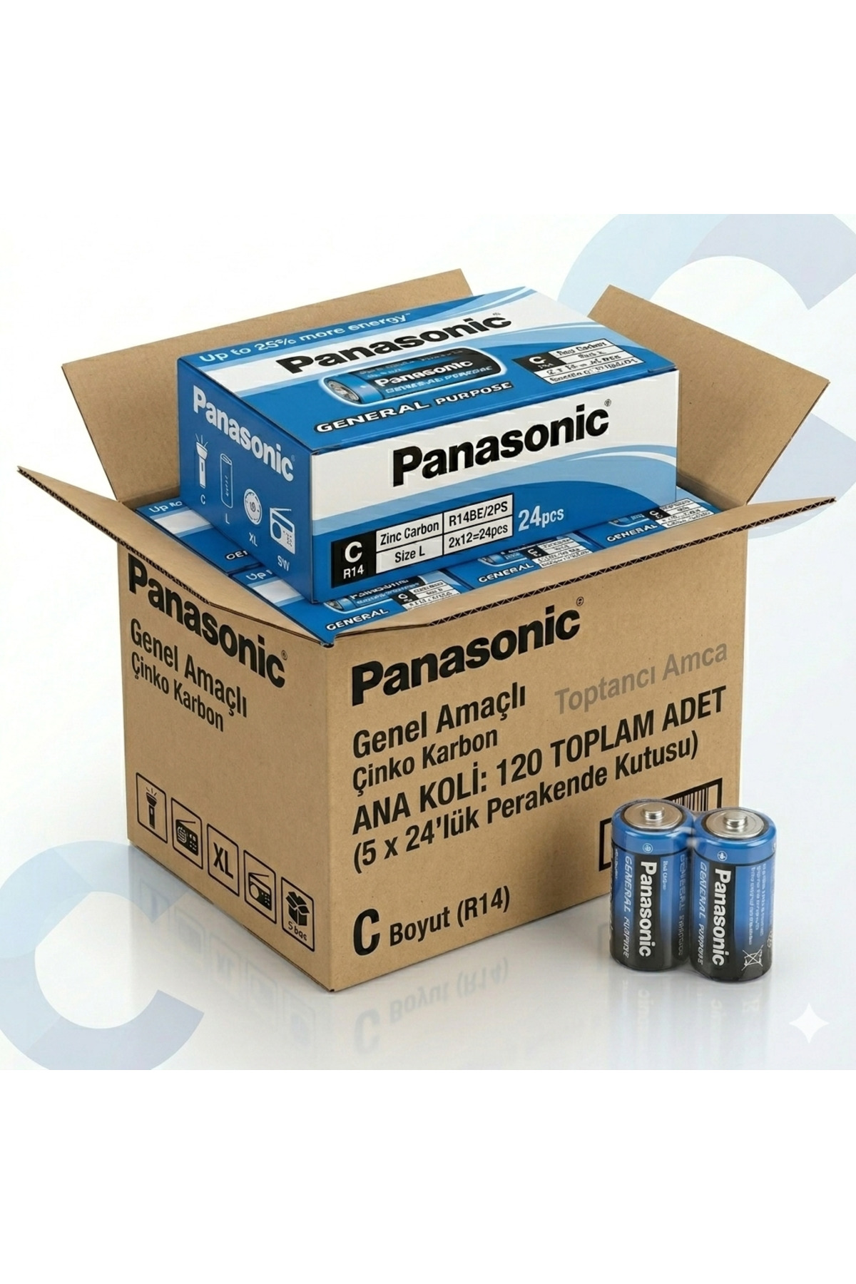 Manganez Orta Boy Pil R14 C 1.5V 120 Adet - Toptan Ekonomik Paket