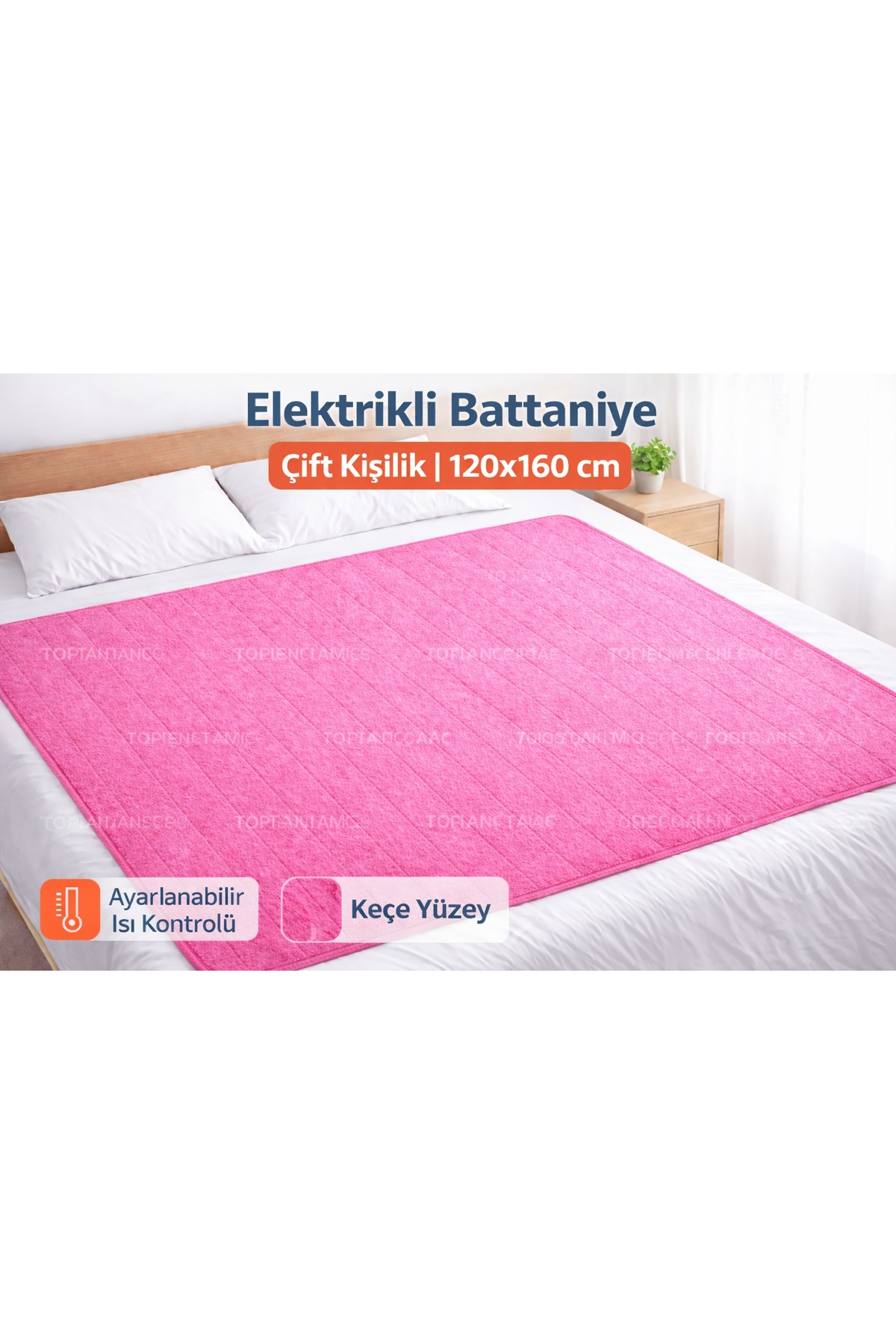 Çift Kişilik Elektrikli Battaniye 120x160 cm | Isı Kontrollü Keçe Yüzey Yatak Isıtıcı PEMBE RENK! 1