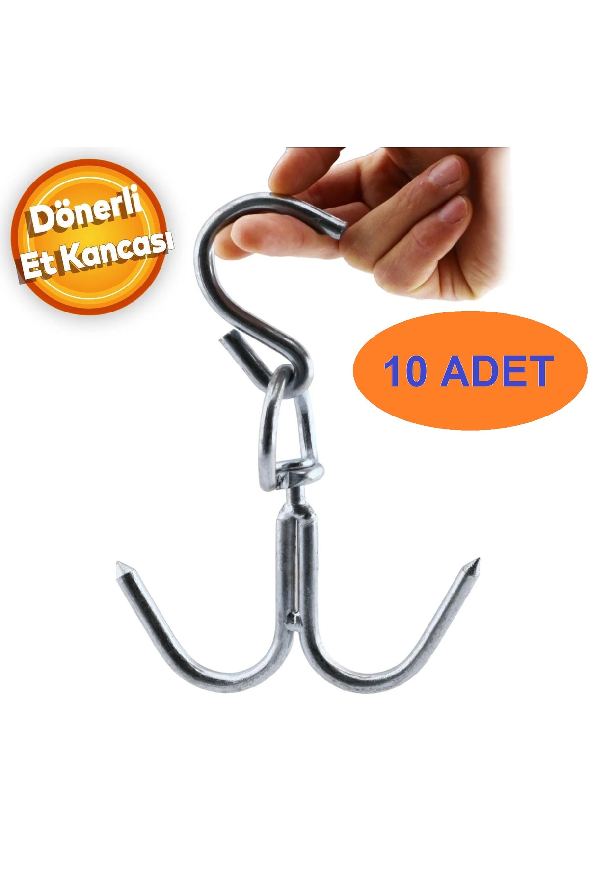 Kasap Et Kancası Kurban Asma Kancası Dönerli Çift Taraflı 10 mm Çengel 10 Adet