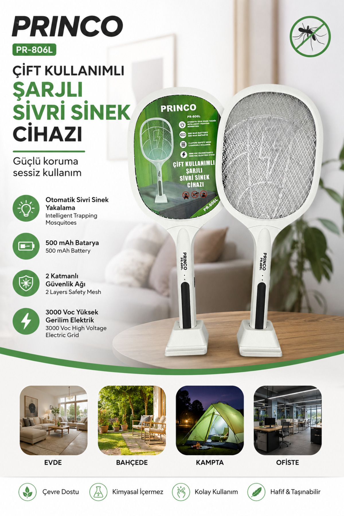 PR-806L Çift Kullanımlı Şarjlı Sivri Sinek Öldürücü Cihazı 1