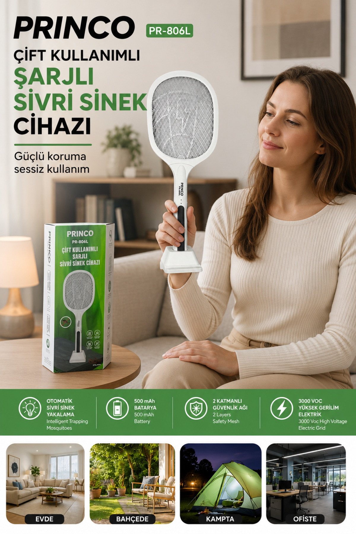 PR-806L Çift Kullanımlı Şarjlı Sivri Sinek Öldürücü Cihazı 2