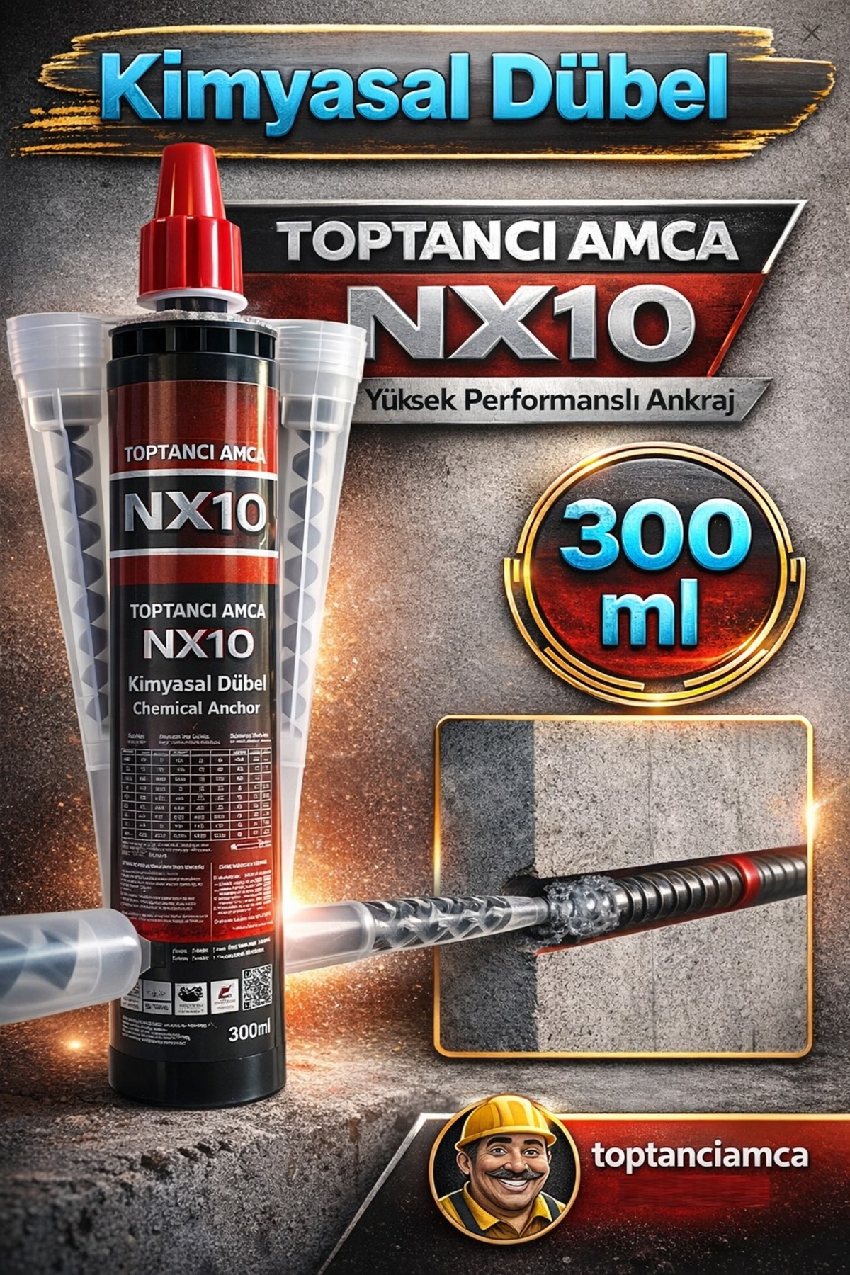 Kimyasal Dübel 300 ml 3’lü Set Kimyasal Ankraj – Beton İçin Yüksek Mukavemetli NX10 5