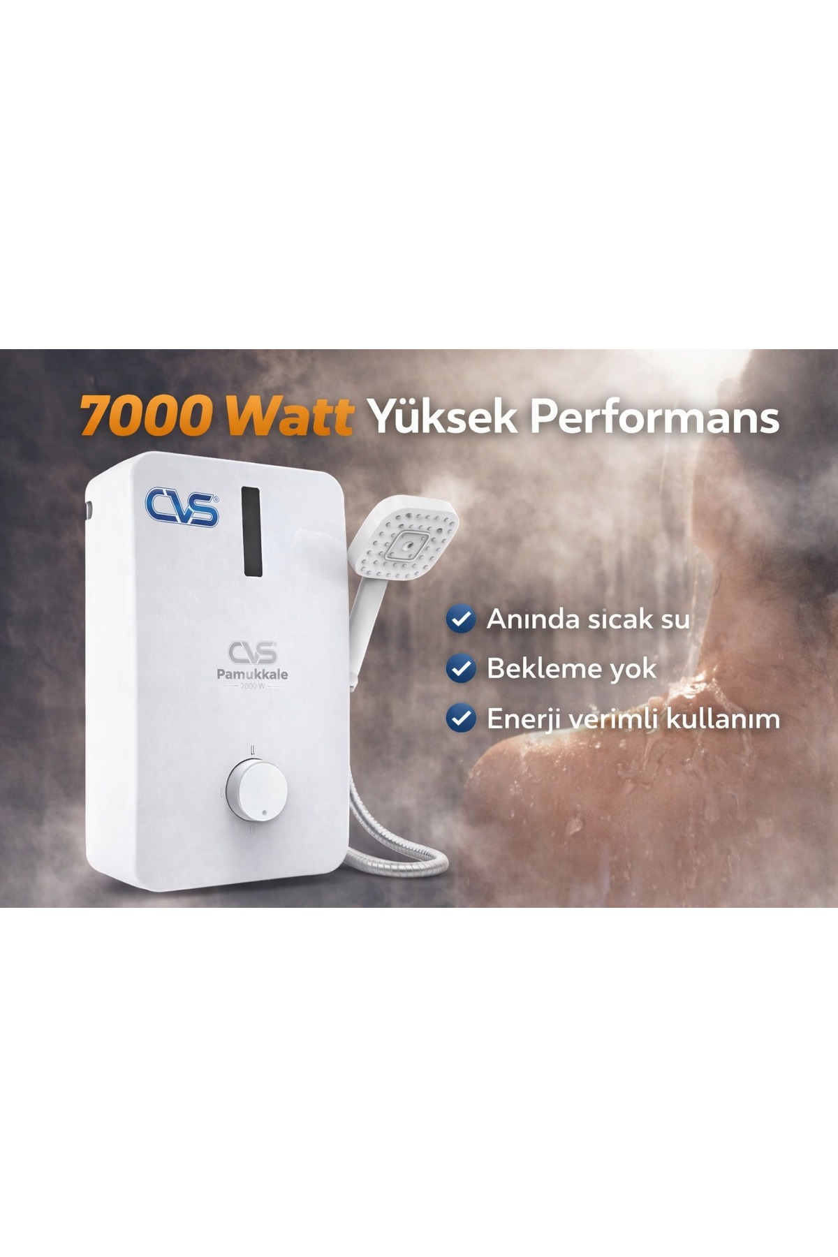 Alev Almayan Elektrikli Şofben 7000W – Yüksek Güçlü Ani Su Isıtıcı, 3 Kademe, Su Basınç Emniyeti 1