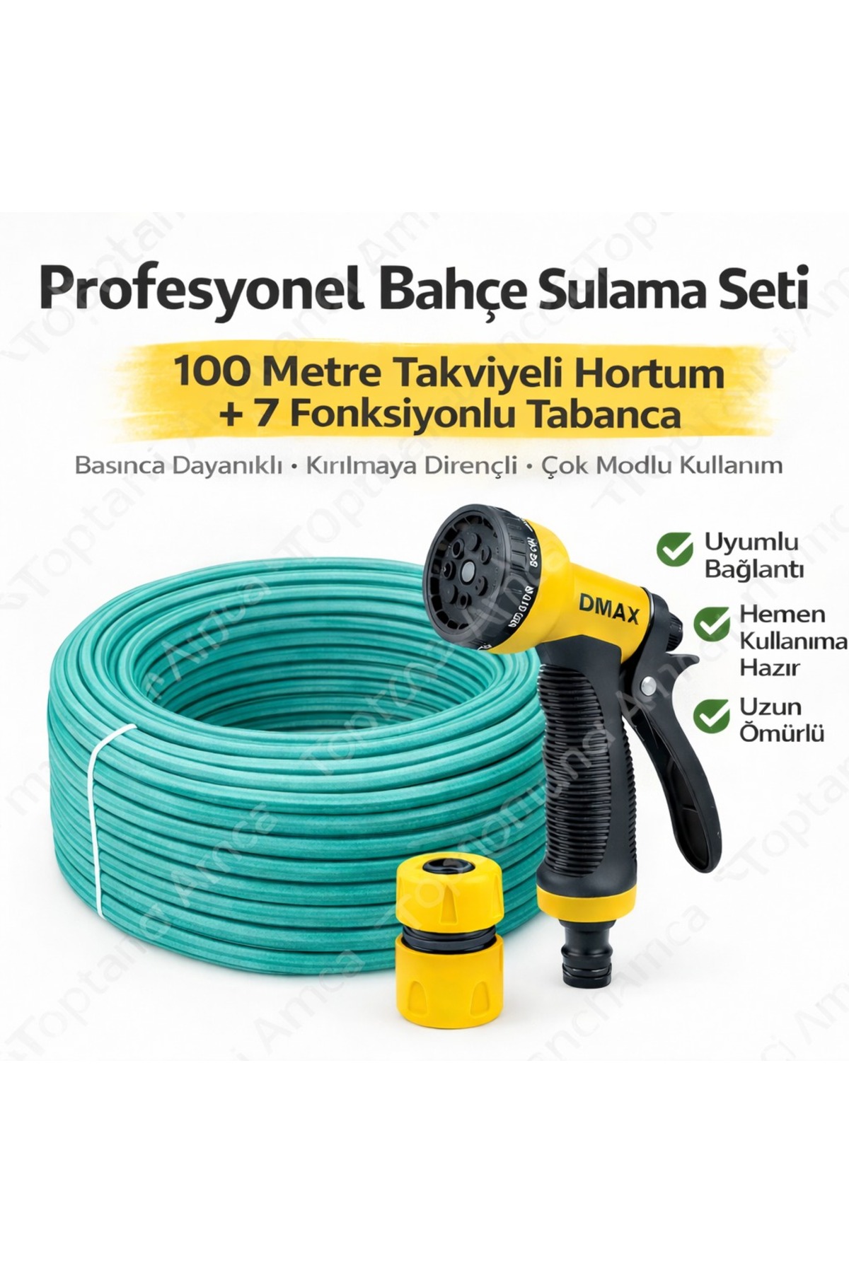 Takviyeli Bahçe Hortumu Balkon Hortumu + Ayarlı Fıskiye Tabancası Seti – 100 Metre | 1/2 inç EKONOMİK ÜRÜNDÜR GÜNLÜK KULLANIM 1
