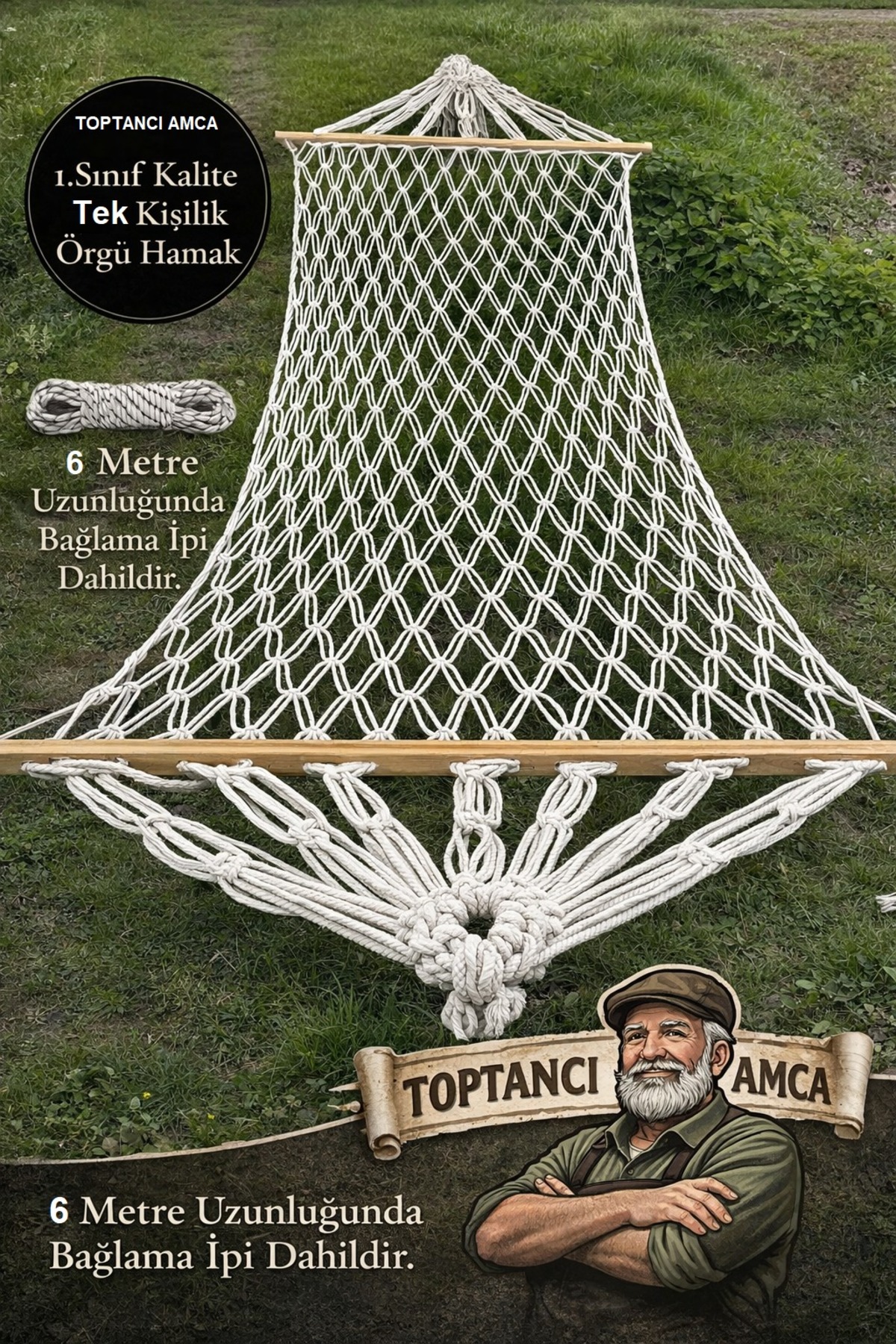 Dayanıklı Makrome Salıncak Hamak 90x190 – Tek Kişilik %100 Pamuk, Çift Katlı Örgü, Balkon/Bahçe. 5