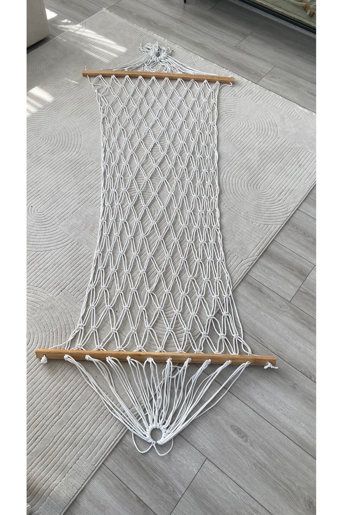 Beyaz Hamak 90x190 cm Çift Katlı Normal ip hamak 200 kg Taşıma Kapasiteli Balkon Bahçe Salıncak – 6 Metre İp 2