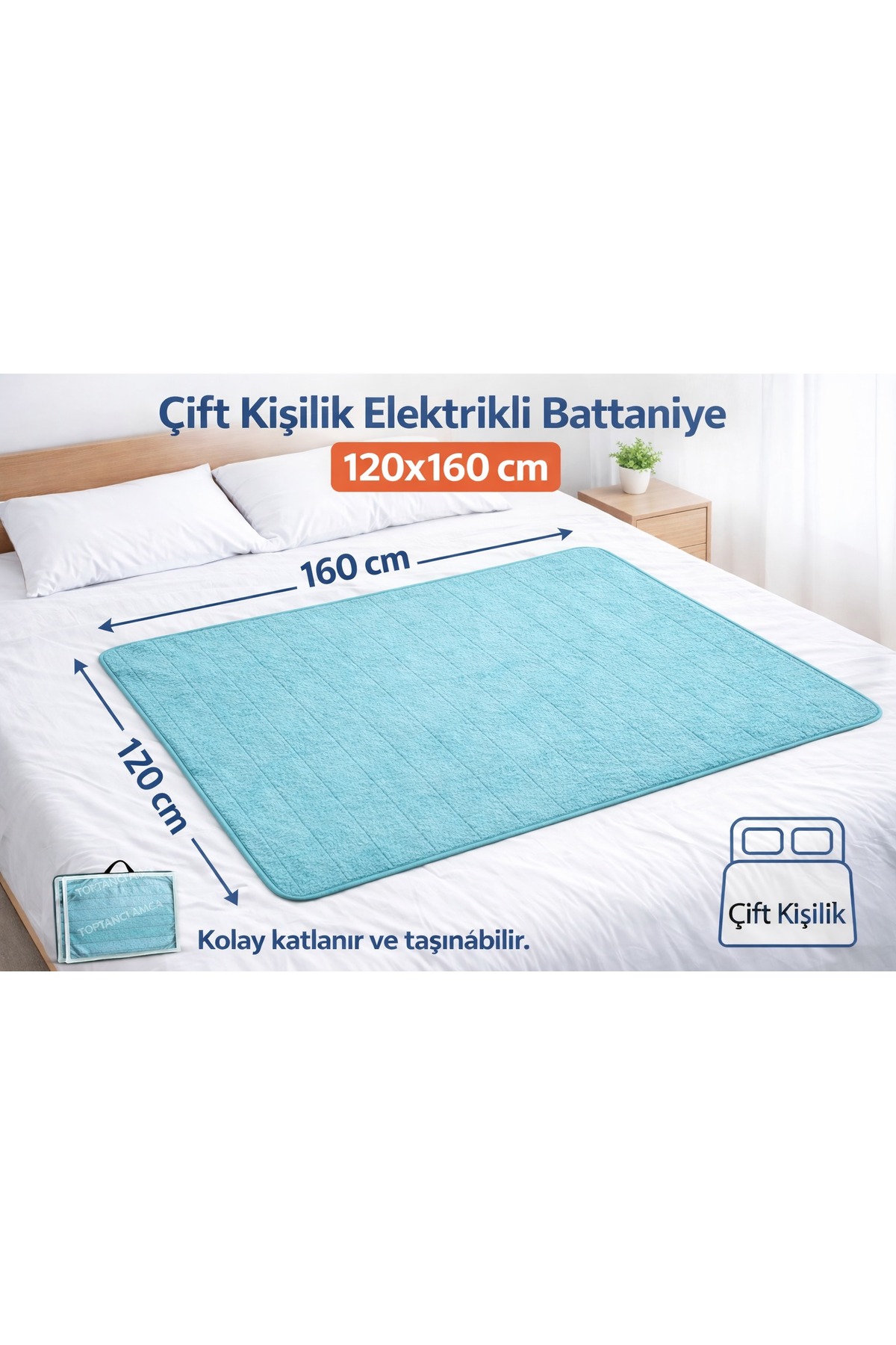 Elektrikli Battaniye Çift Kişilik 120x160 cm – Keçe Yüzey, Isı Ayarlı, Çantalı Toptan Fiyat 2