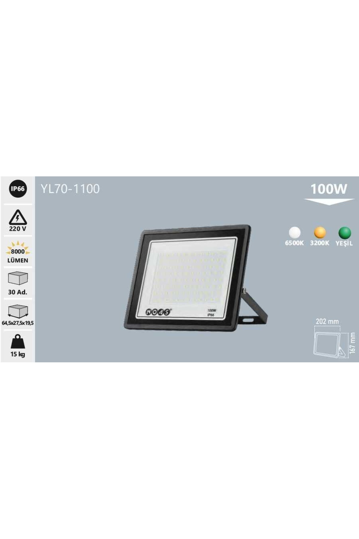 100W Ultra Slim LED Projektör, Beyaz Işık (YL70-1100) 2