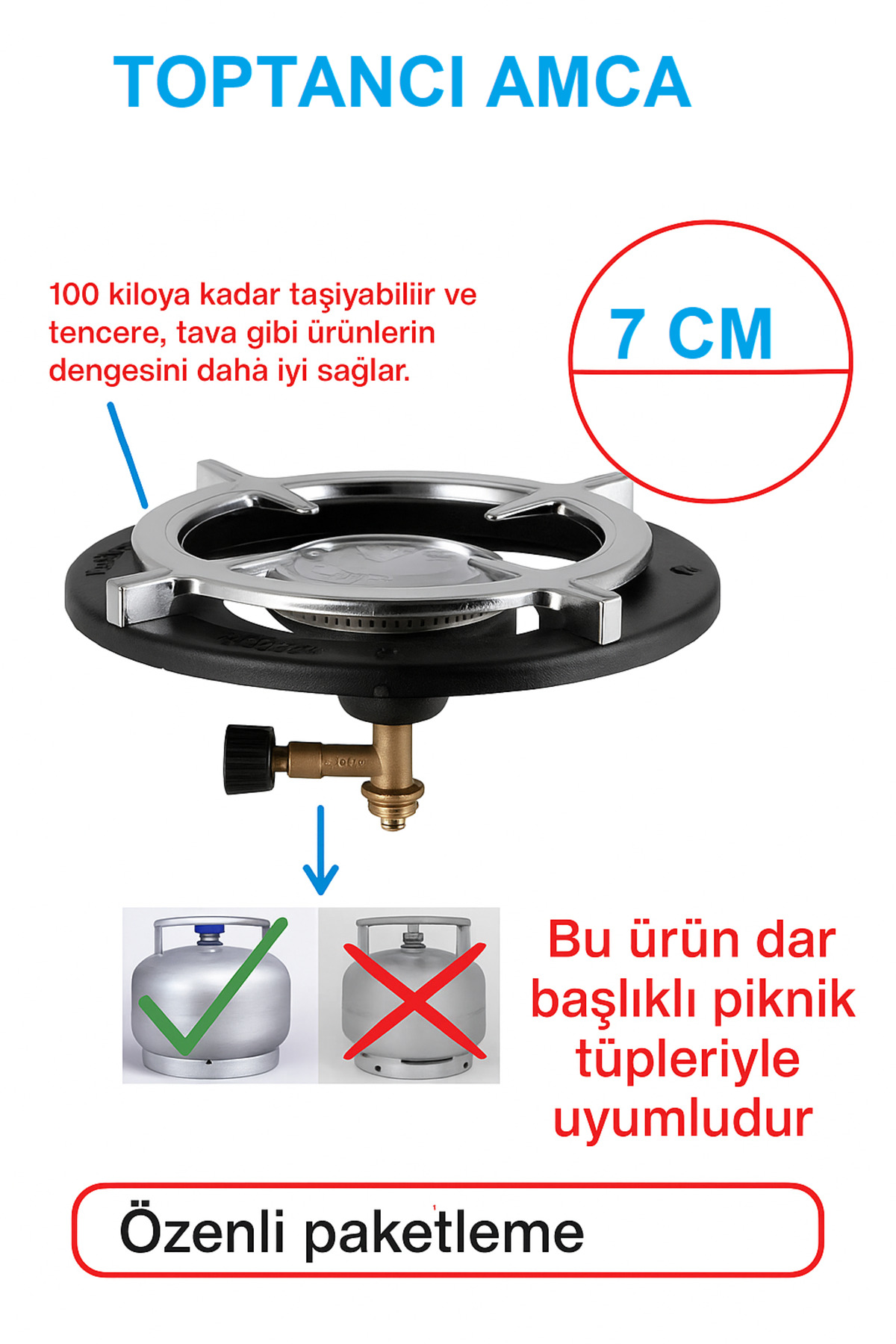 7 cm Geniş Başlıklı Güçlendirilmiş Kamp Ocağı – Siyah | Büyük Tencere & Tava Uyumlu 2