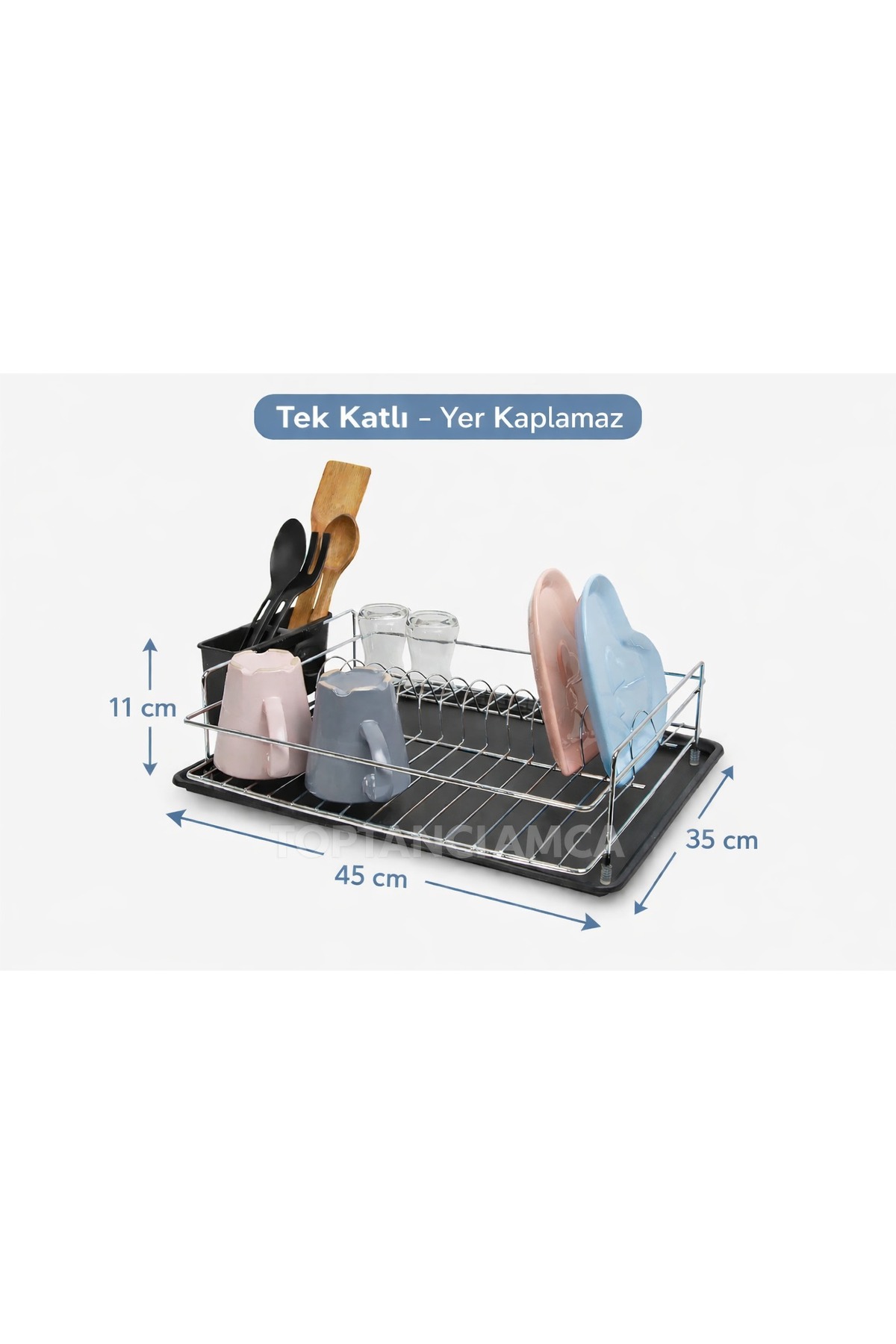 Tek Katlı Krom Tabaklık – Tezgah Üstü Bulaşık Kurutmalık, Damlalıklı (35×45 cm) 4