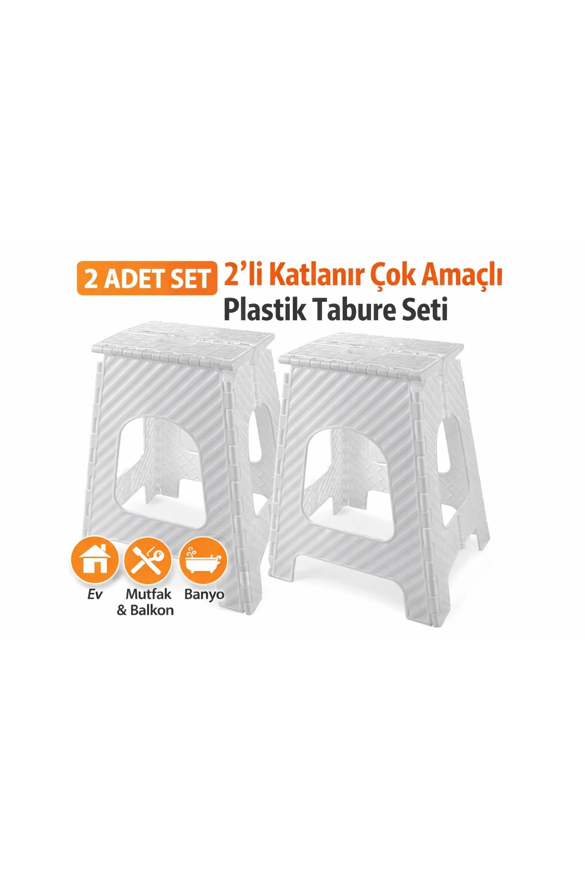 2 Adet Taşınabilir Katlanır Saral 1.Kalite Tabure Büyük Boy Sandalye 45 cm yükseklik