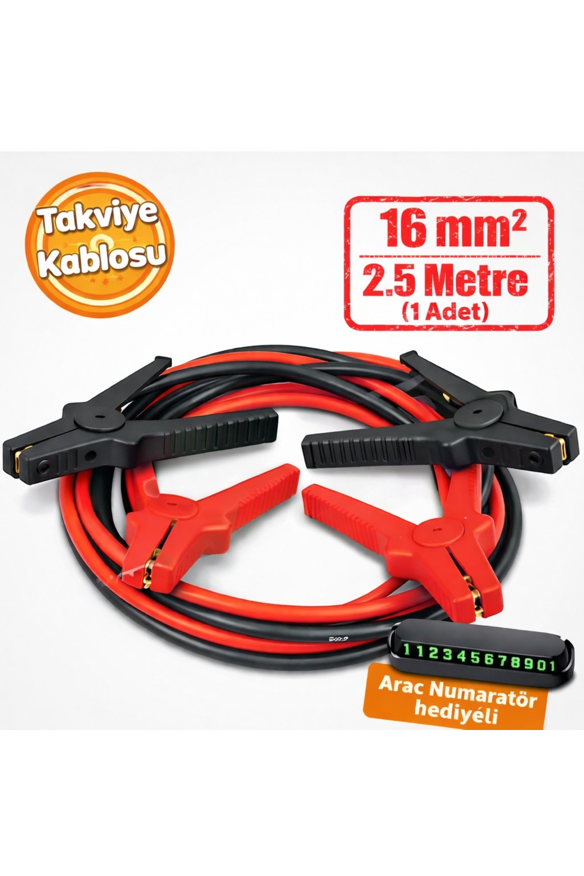 Profesyonel Akü Takviye Kablosu Seti 16mm2 2.5 Metre + Katlanır Numaratör - Tüm Araçlara Uygun 1