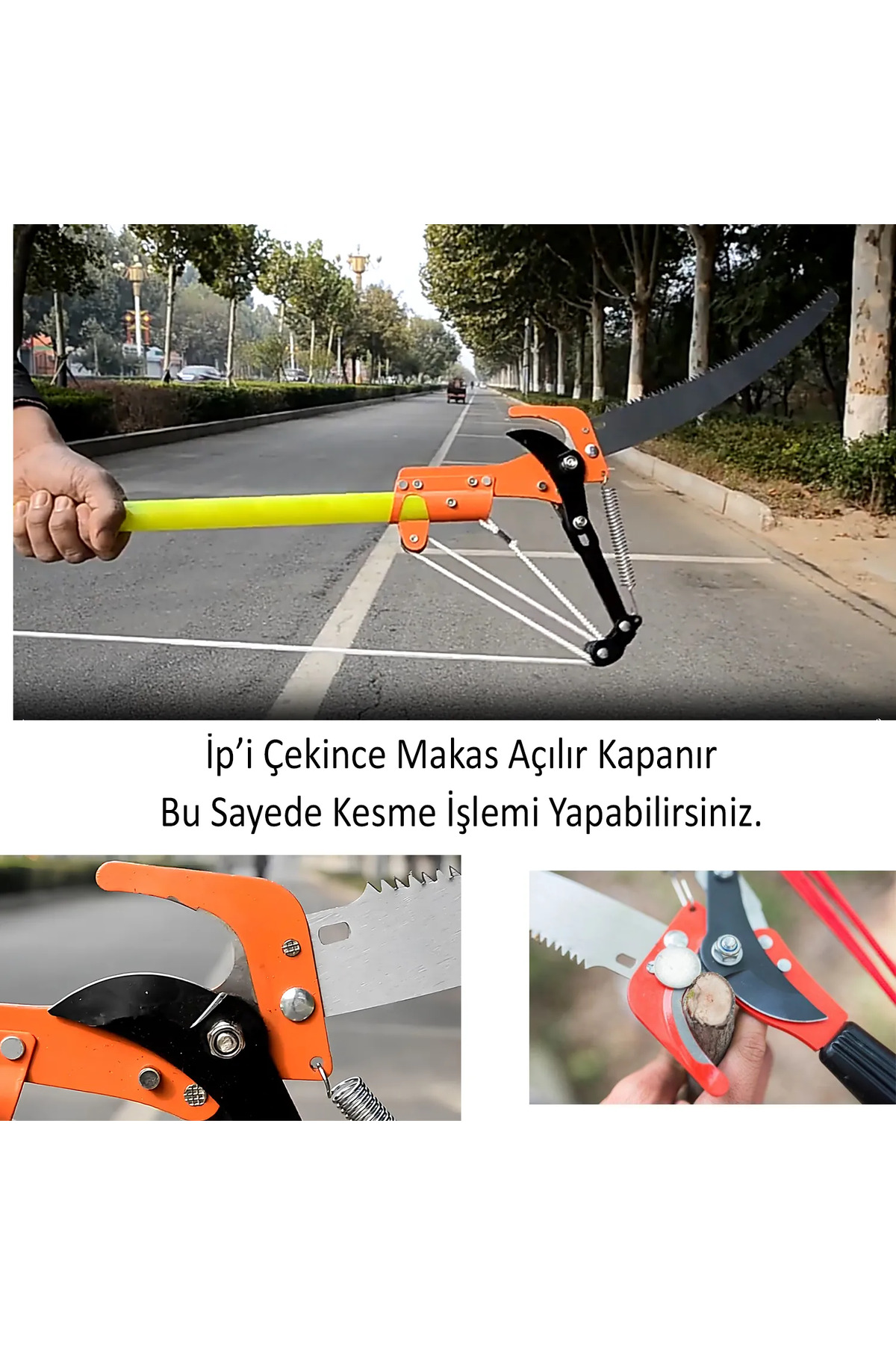 Ayarlanabilir 330 cm Teleskopik Alüminyum Saplı Yüksek Yerlerde Ağaç Dal Kesme Budama Makası Testere 4