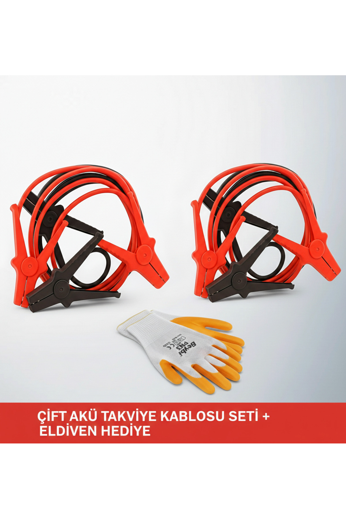 2.5 Metre 600A Akü Takviye Kablosu Kalın Kesitli 2 Adetli Paket ve eldiven hediye 16 mm2 1