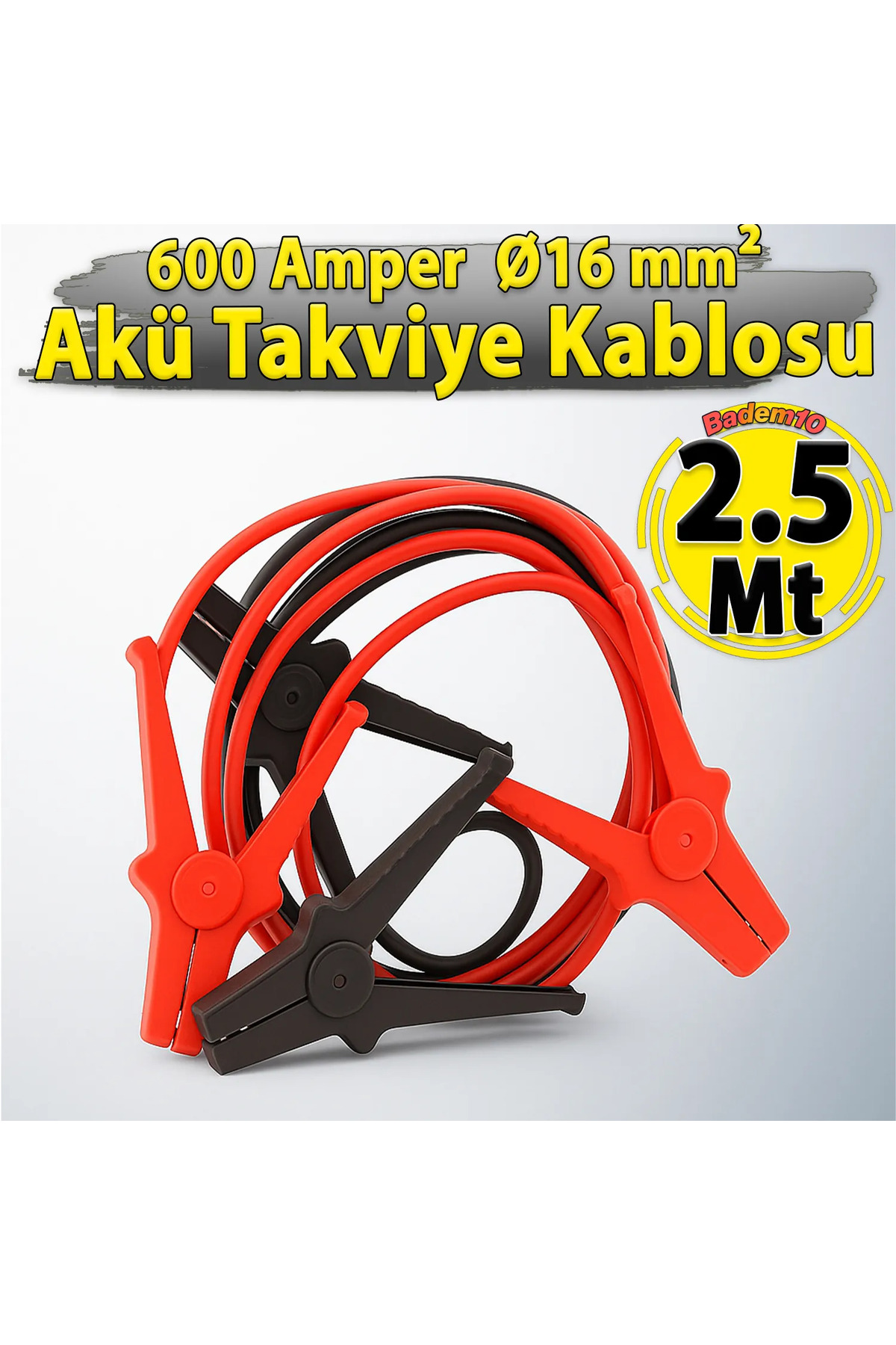 2.5 Metre 600A Akü Takviye Kablosu Kalın Kesitli 2 Adetli Paket ve eldiven hediye 16 mm2 2