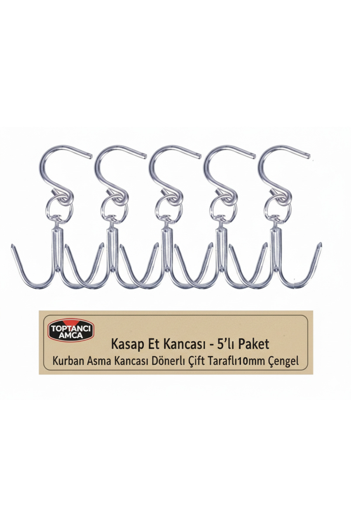 Kasap Et Kancası Kurban Asma Kancası Dönerli Çift Taraflı 10 mm Çengel 5 Adet