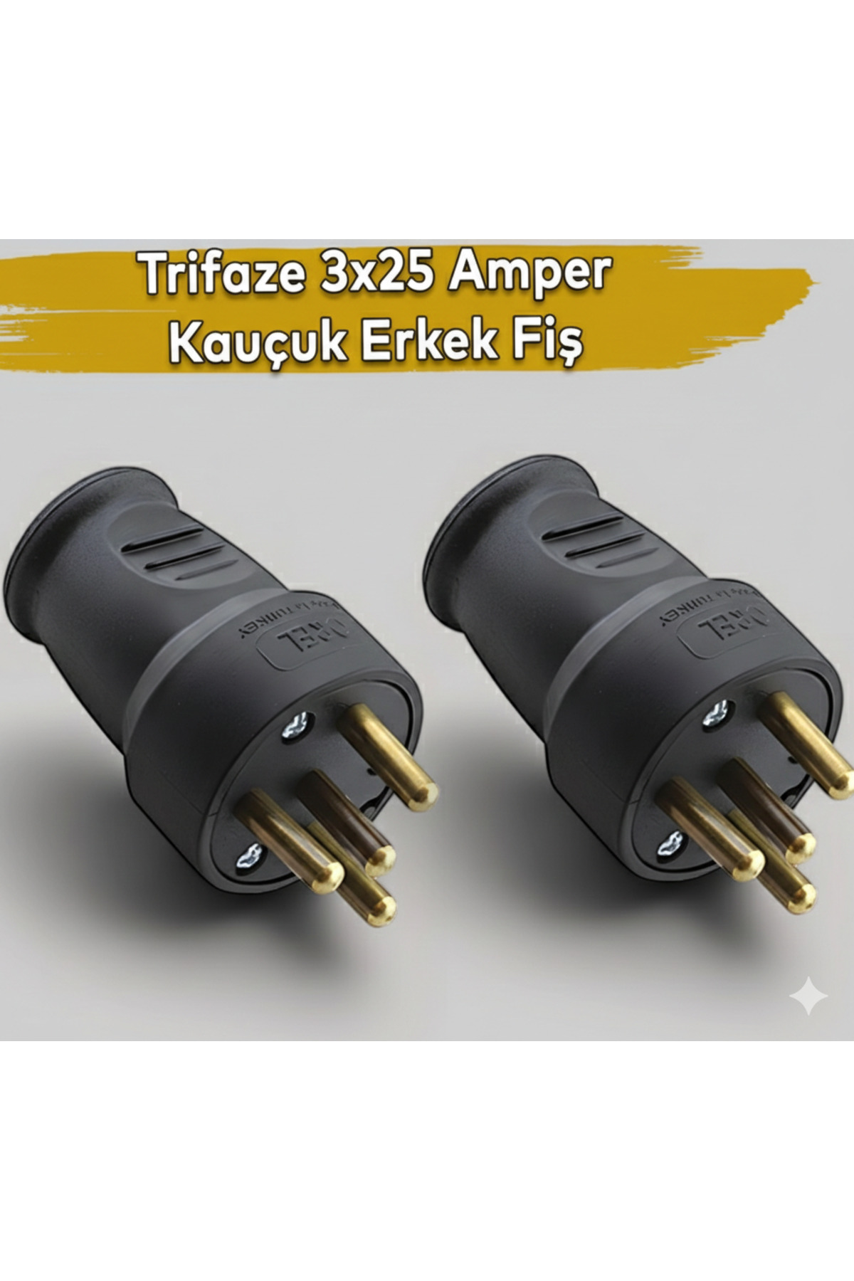 Trifaze Kauçuk Üç Fazlı Erkek Fiş 25 Amper 380 Volt Sanayi Elektriği 2 Adet