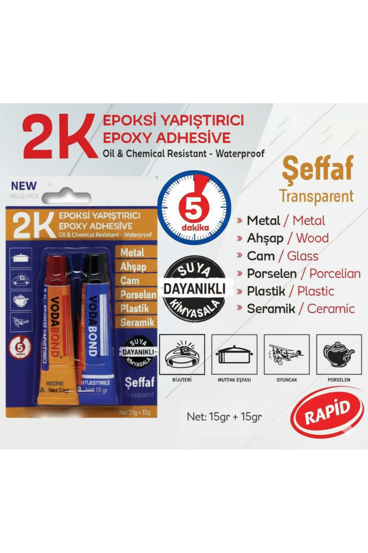 2K Güçlü Epoksi Yapıştırıcı Metal Plastik Cam Dekoratif İşler İçin Cam Yapıştırıcı (2 Paket) 3