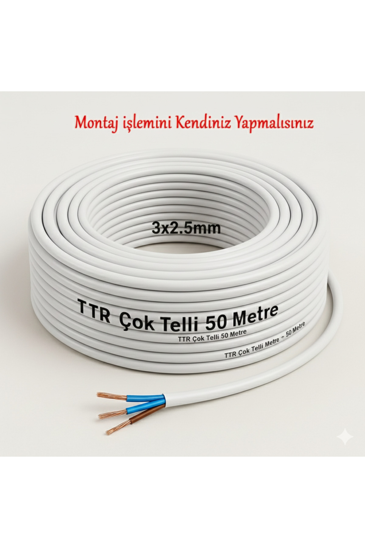 Seyyar 50 Metre Uzatma Kablosu TTR CCA Telli 3x2.5 mm Elektrik Kablo Kontrol Kalem Dişi Erkek Fiş 4