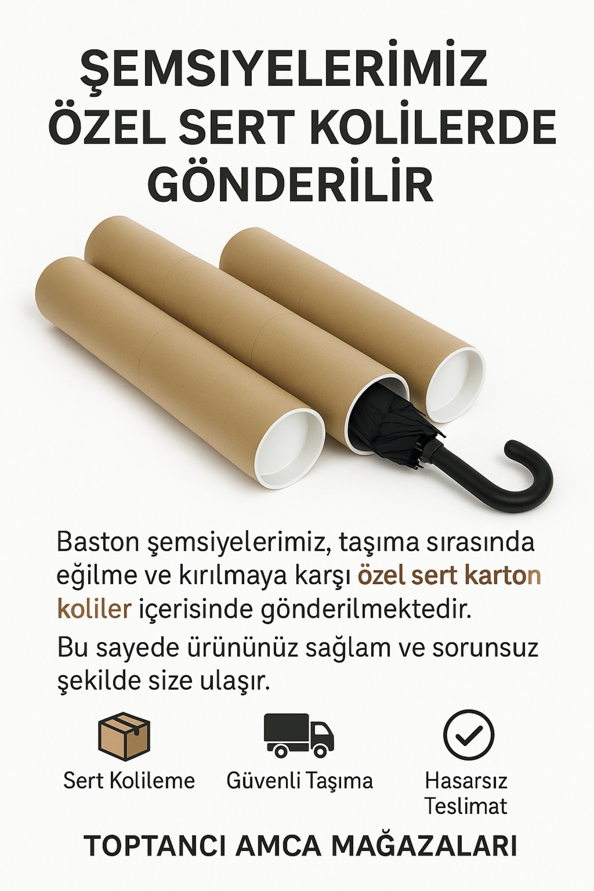 24 Telli Siyah Büyük Baston Şemsiye | UV Korumalı & Su Geçirmez | 100 cm Çap | Rüzgara Dayanıklı 3