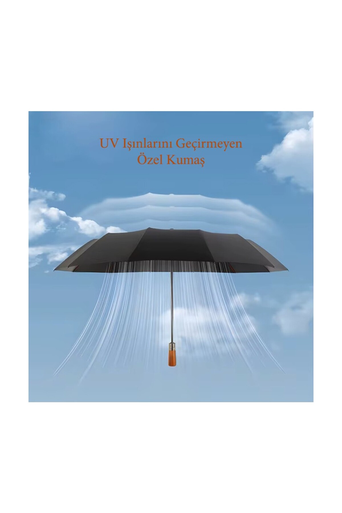 12 Telli Premium Ahşap Şemsiye Su itici Kumaş Çift Kırılmaz Esnek Telli 106 cm çaplı 4
