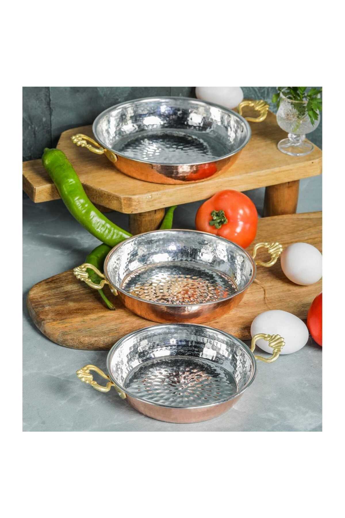 Sahan 3lü Bakır Tava Seti (14-16-18CM) Yumurta, Kuymak, Omlet, Menemen Sahanı 1